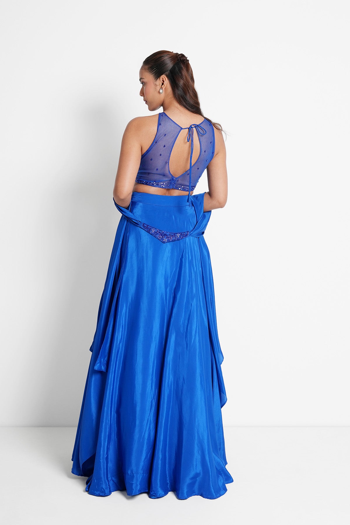Royal Blue Halter Neck Top and Skirt in Crepe Set