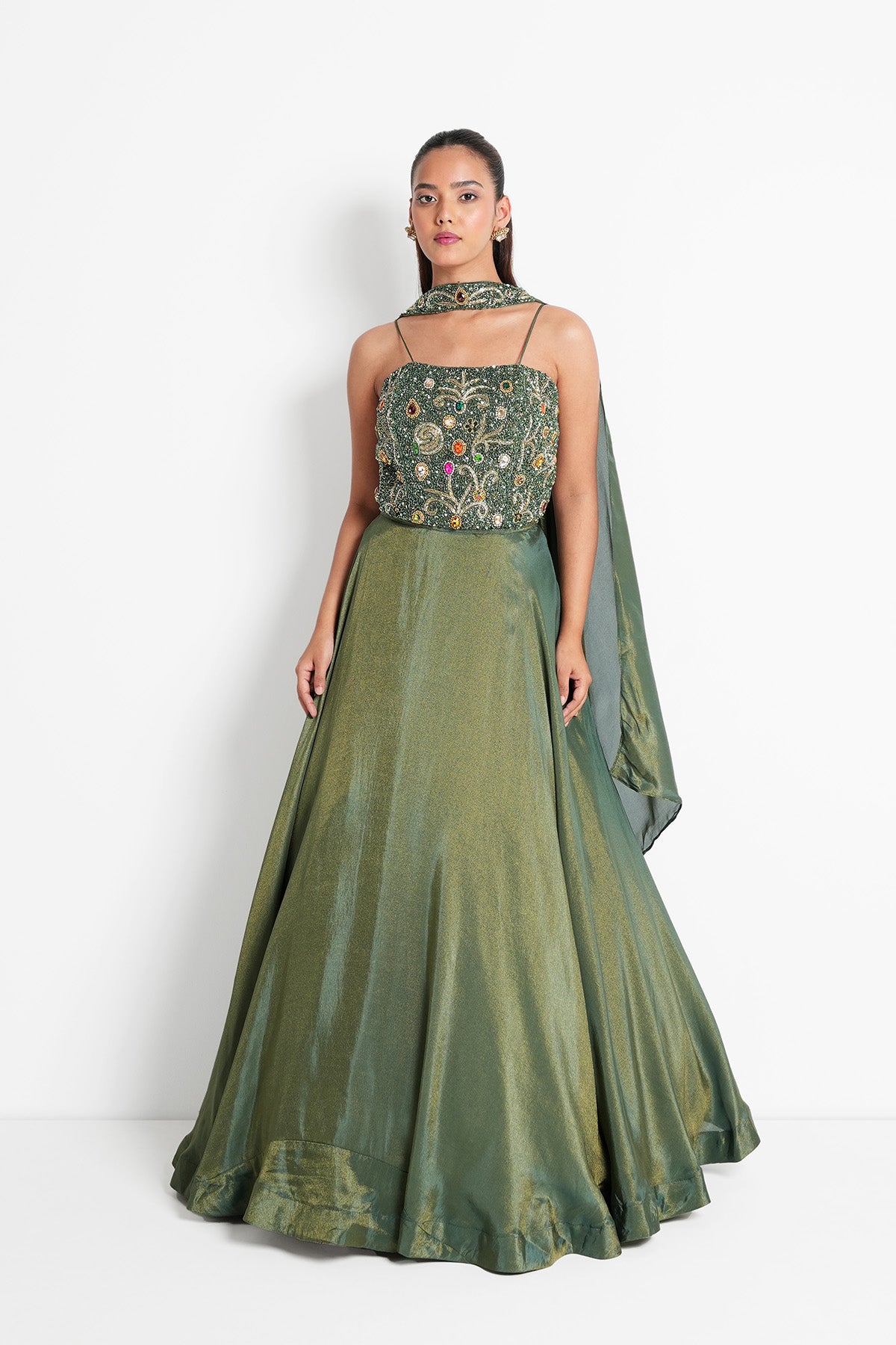Dusty Olive Green Skirt Set in Tissue