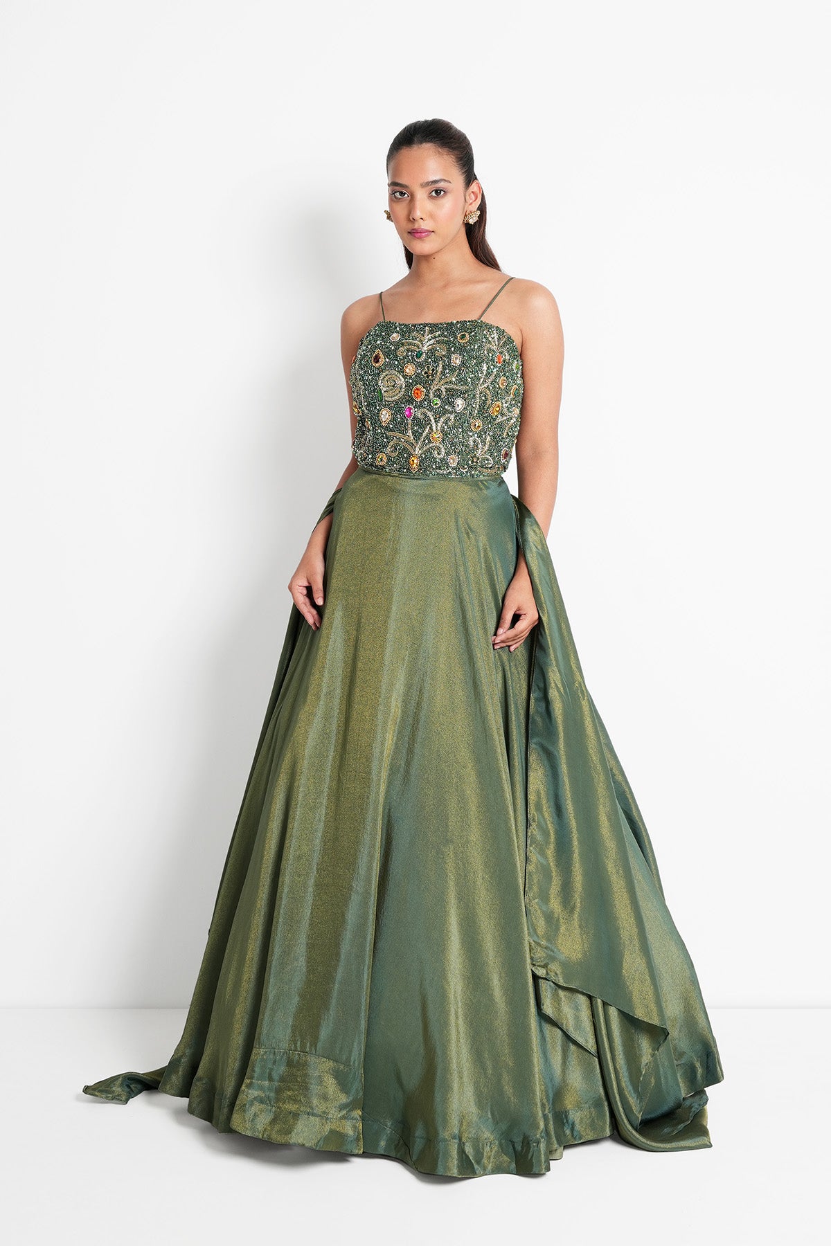 Dusty Olive Green Skirt Set in Tissue