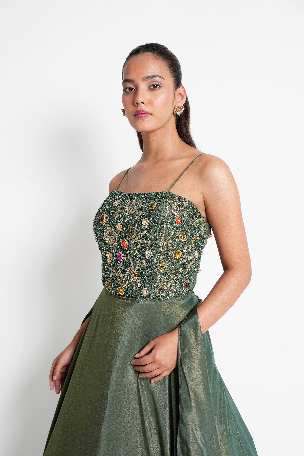 Dusty Olive Green Skirt Set in Tissue