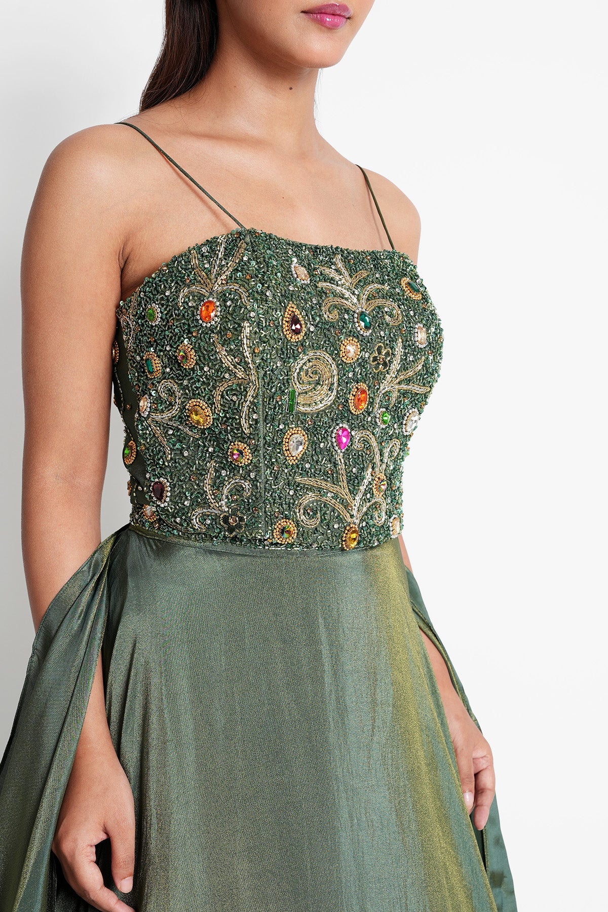 Dusty Olive Green Skirt Set in Tissue