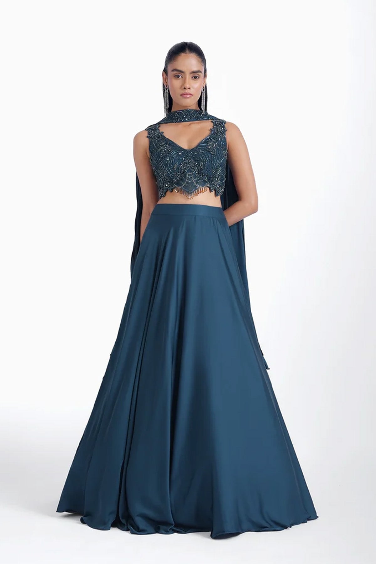 Teal blue lehenga set