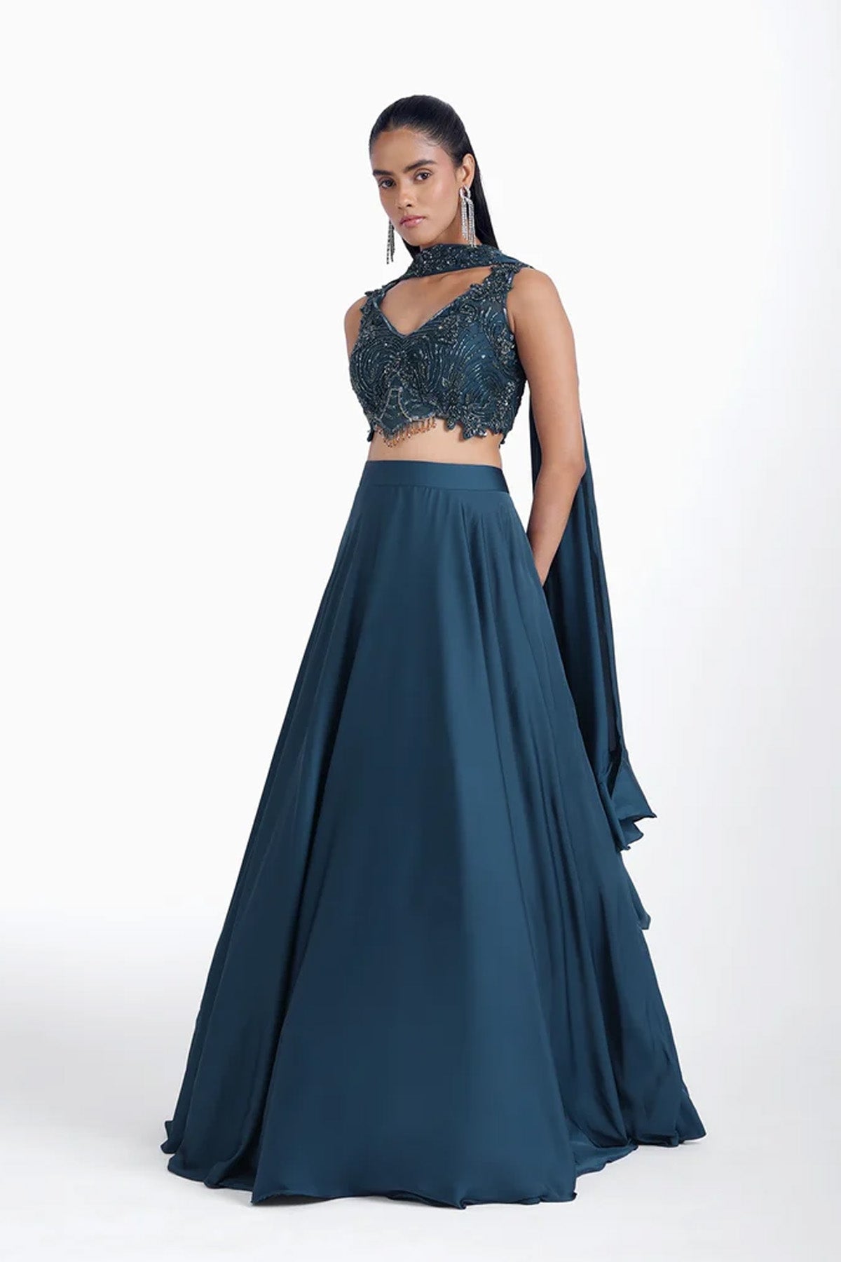Teal blue lehenga set