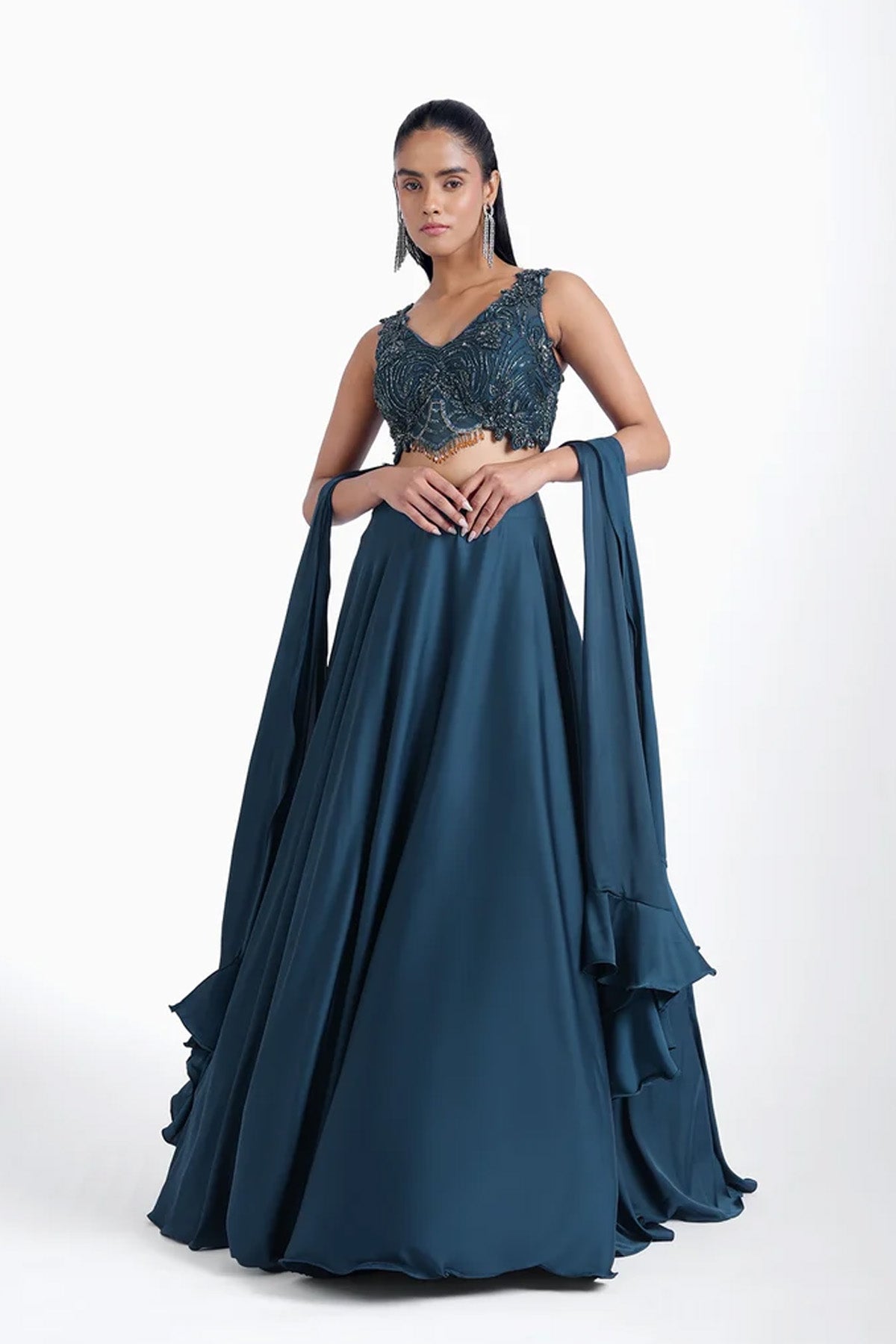 Teal blue lehenga set