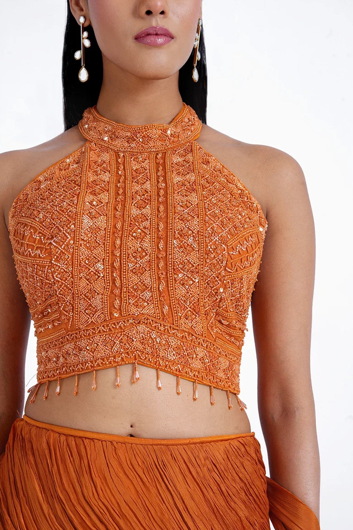 Rust orange fishcut skirt and halter neck top set