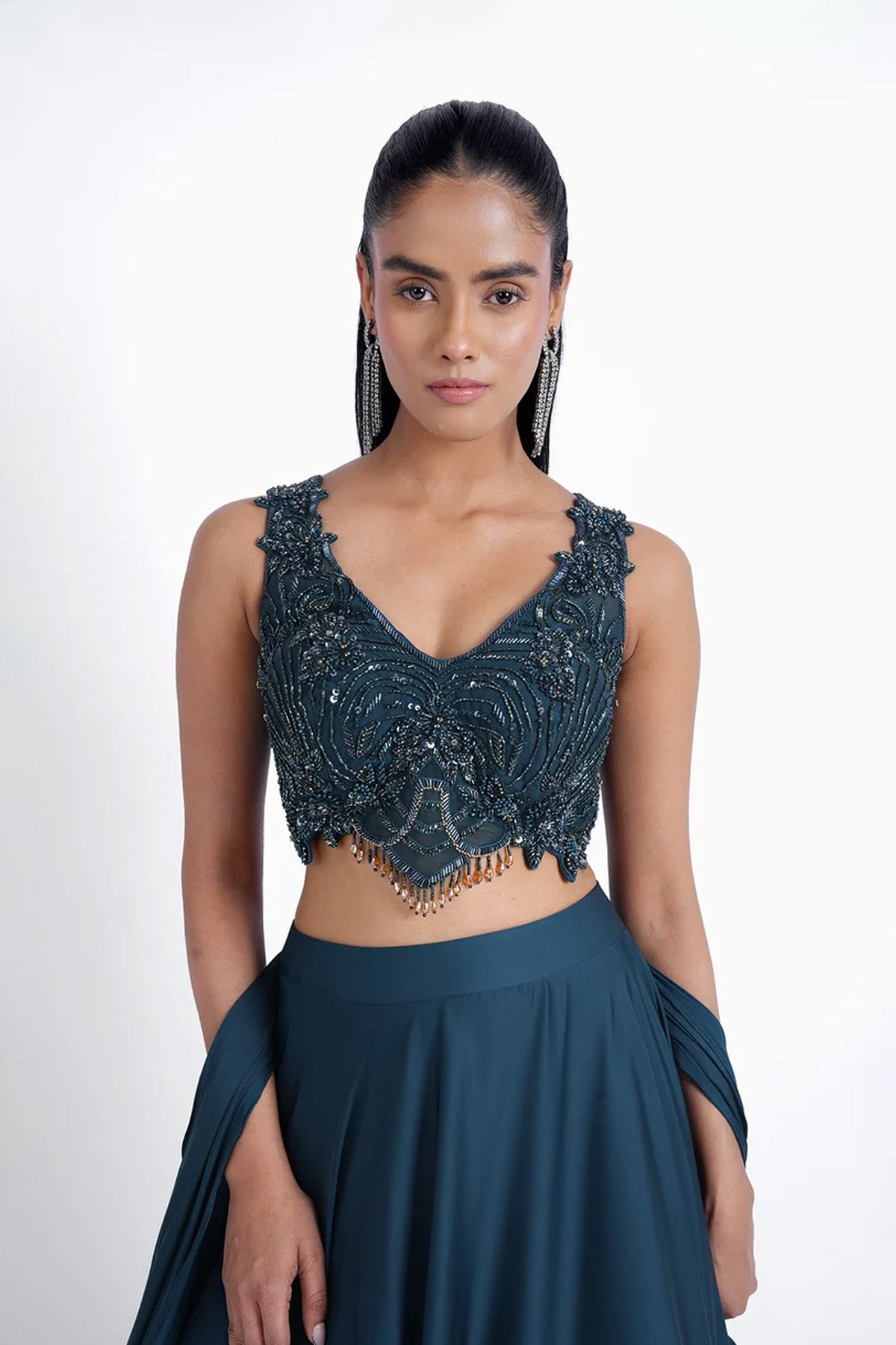 Teal blue lehenga set