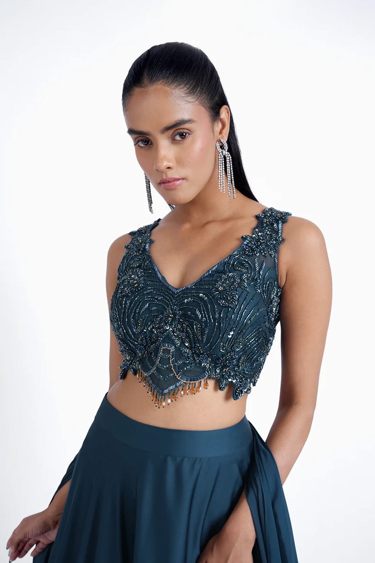 Teal blue lehenga set