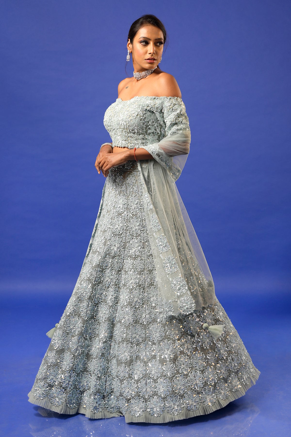 PANIHARI--Haze Blue Sequin Embroidered Lehenga Set