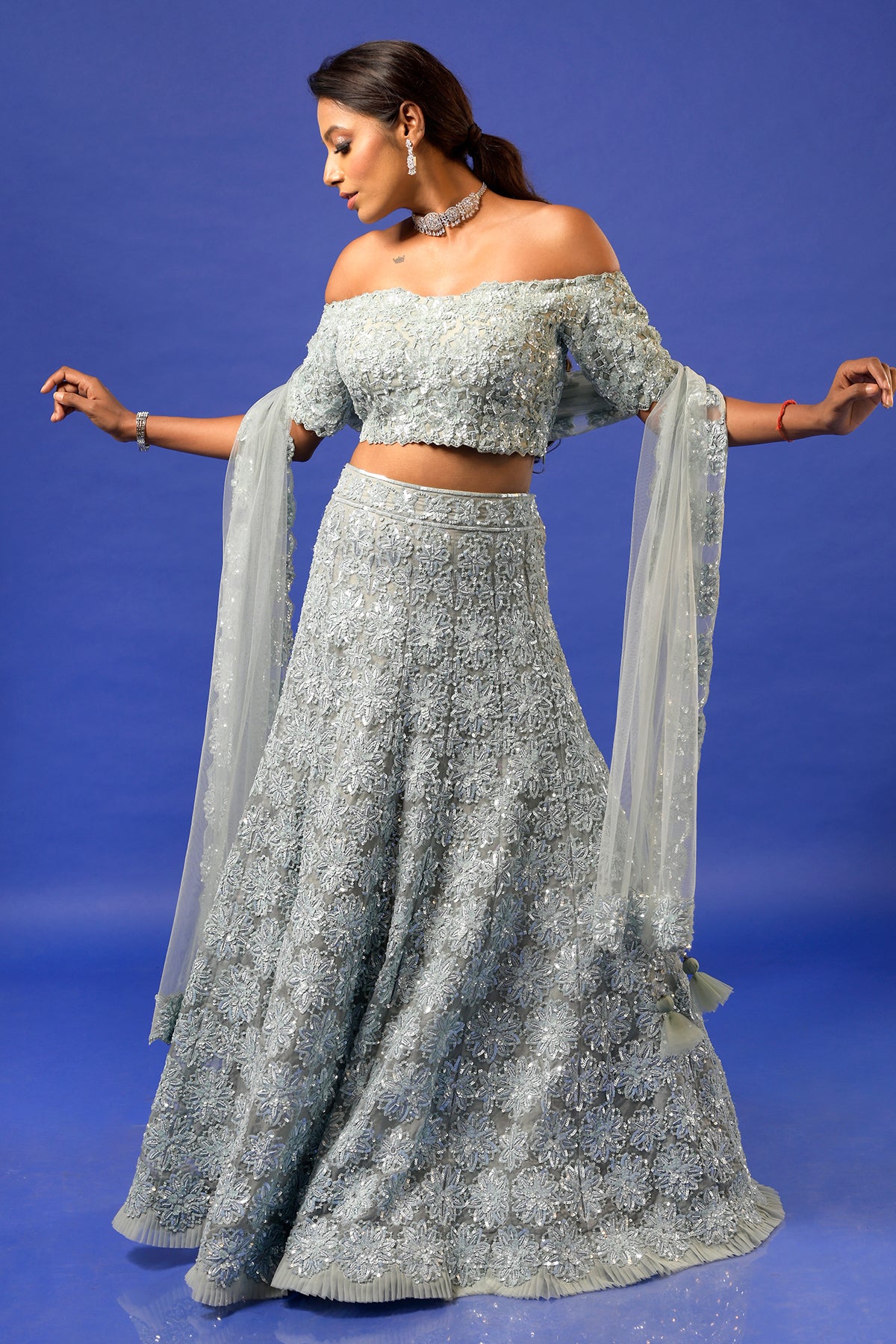 PANIHARI-Haze Blue Sequin Embroidered Lehenga Set