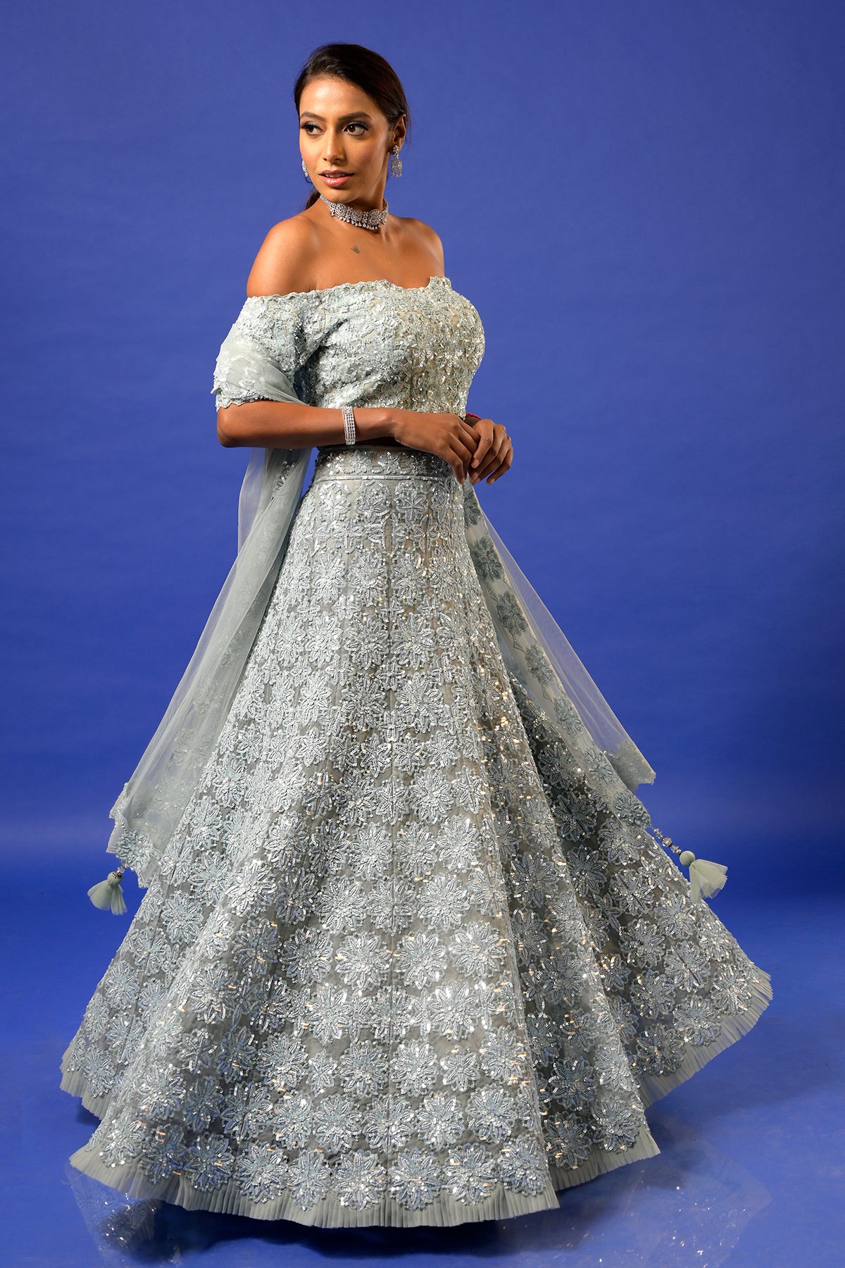PANIHARI Haze Blue Sequin Embroidered Lehenga Set