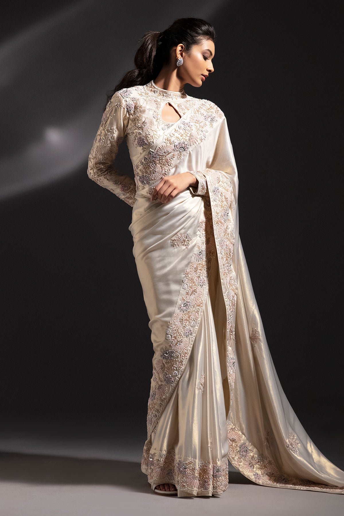 Panihari--Ivory Gold Saree With Hand Work