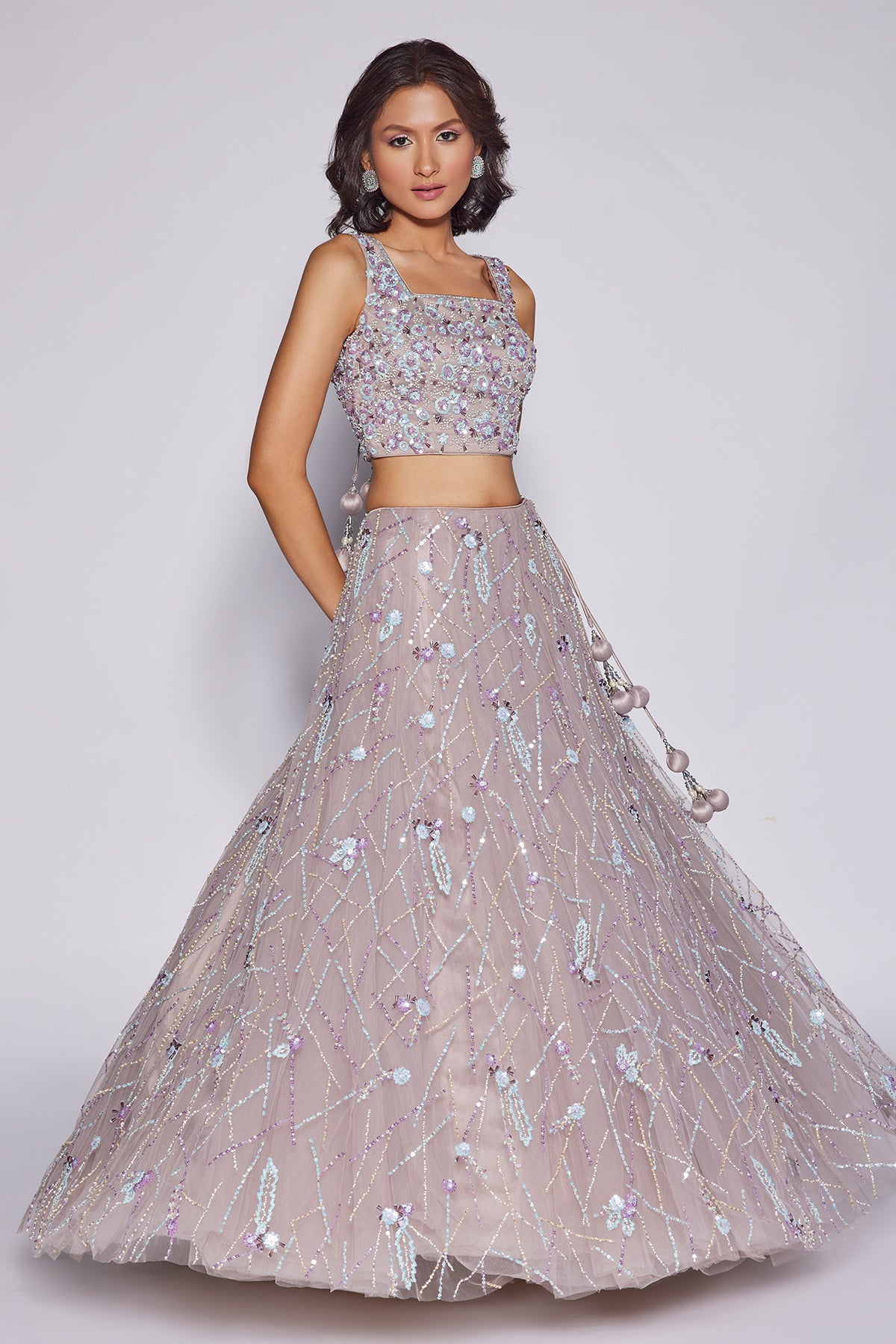 Panihari-Deauville-Mauve Embroidered Lehenga Set in Net