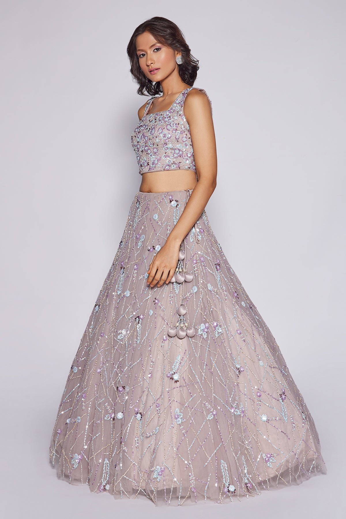 Panihari-Deauville Mauve Embroidered Lehenga Set in Net