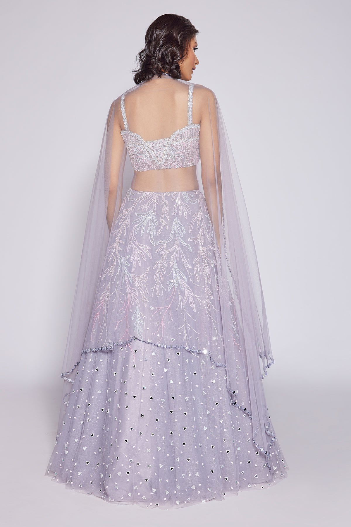 Panihari-Misty Lilac-Embroidered-Lehenga Set in Net