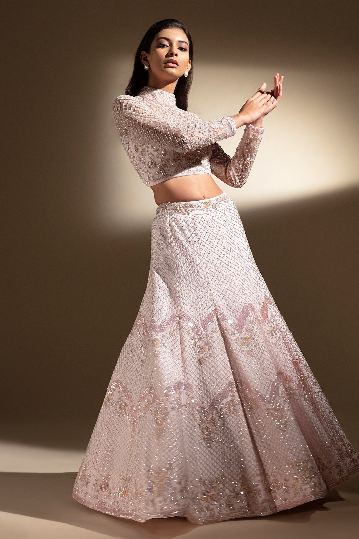 Panihari-Powder Pink Hand Embroidered Lehenga Set