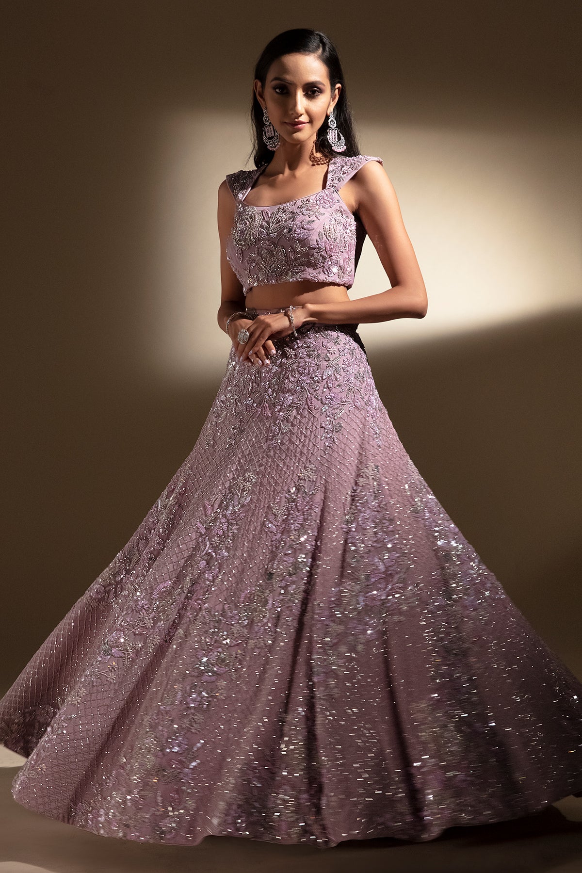 Panihari-Woodrose Mauve Hand Embroidered Lehenga Set