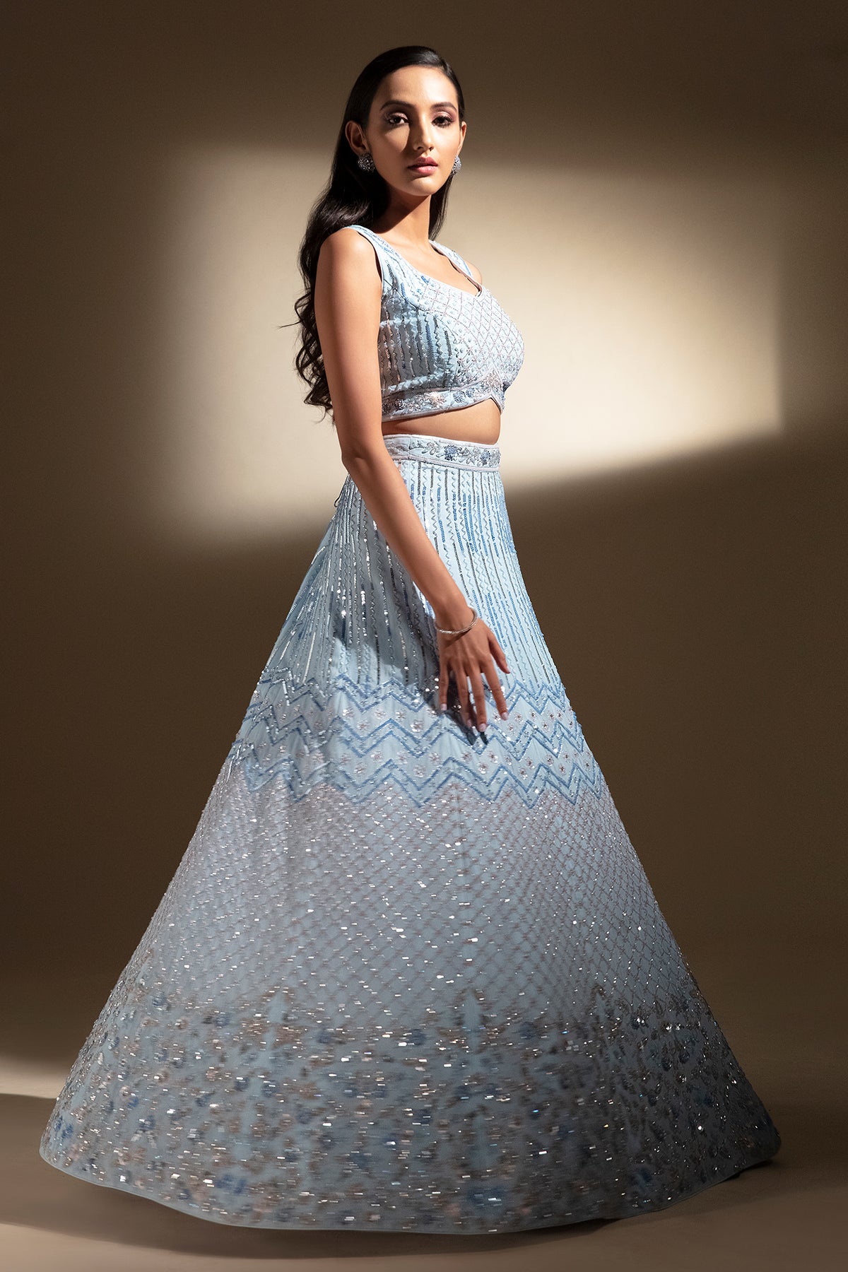 PanihariSky Blue Hand Embroidered Lehenga Set