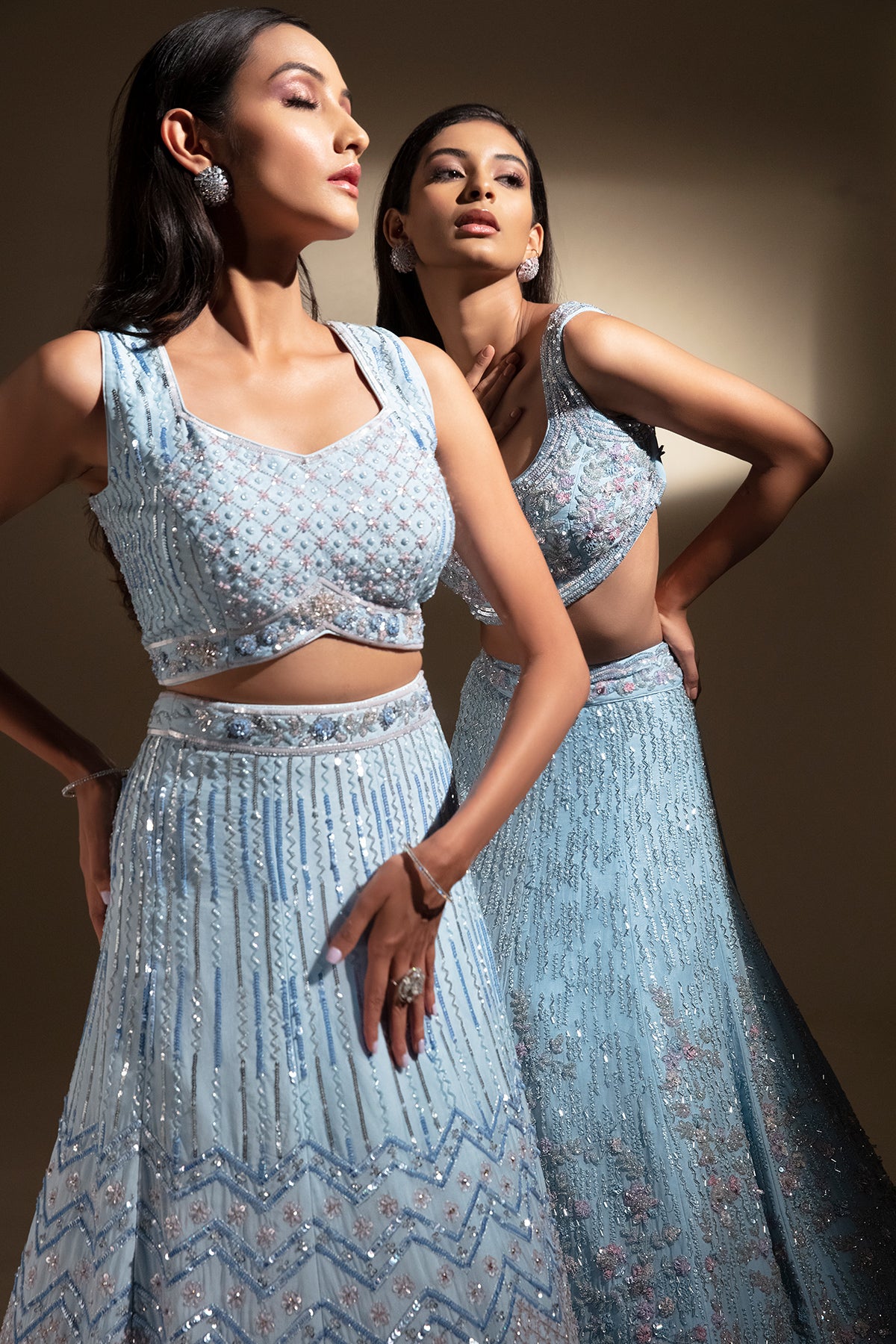 Panihari_--Sky Blue Hand Embroidered Lehenga Set