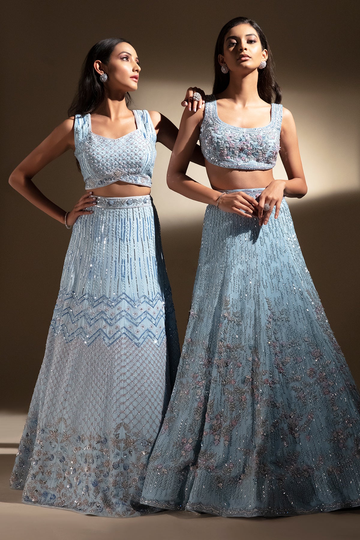Panihari_1 Sky Blue Hand Embroidered Lehenga Set