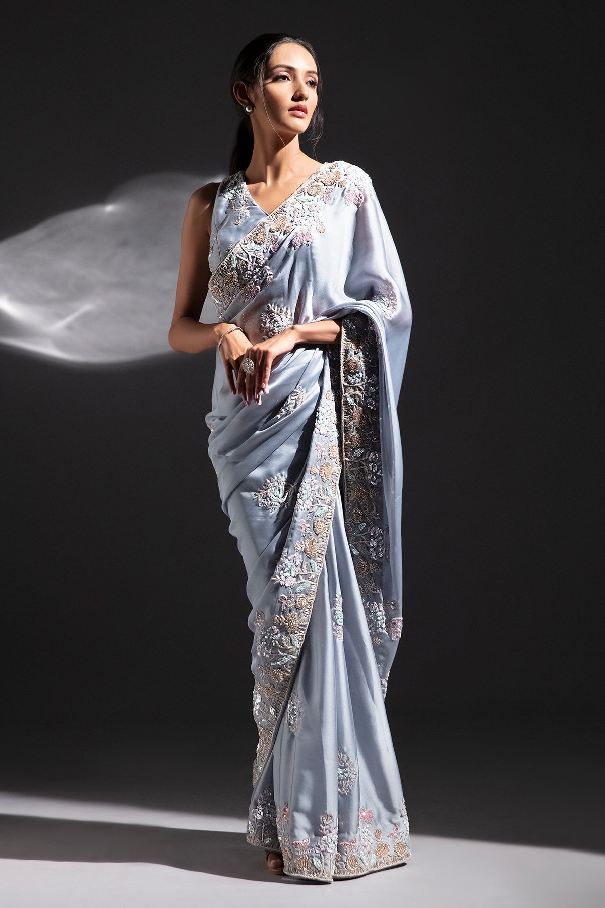 Panihari Celestial Blue Embroidered Saree Set