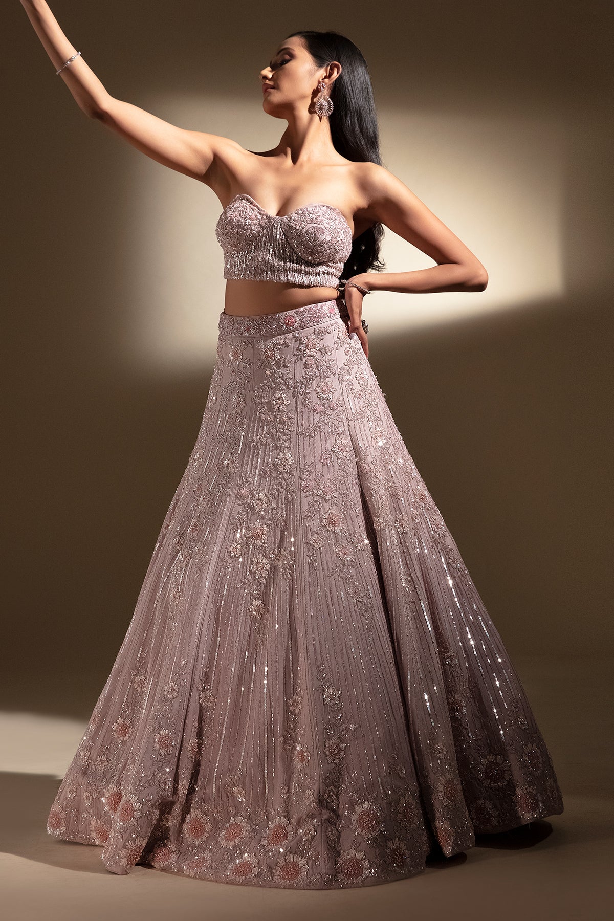 Panihari Dusty Blush Hand Embroidered Lehenga-Set