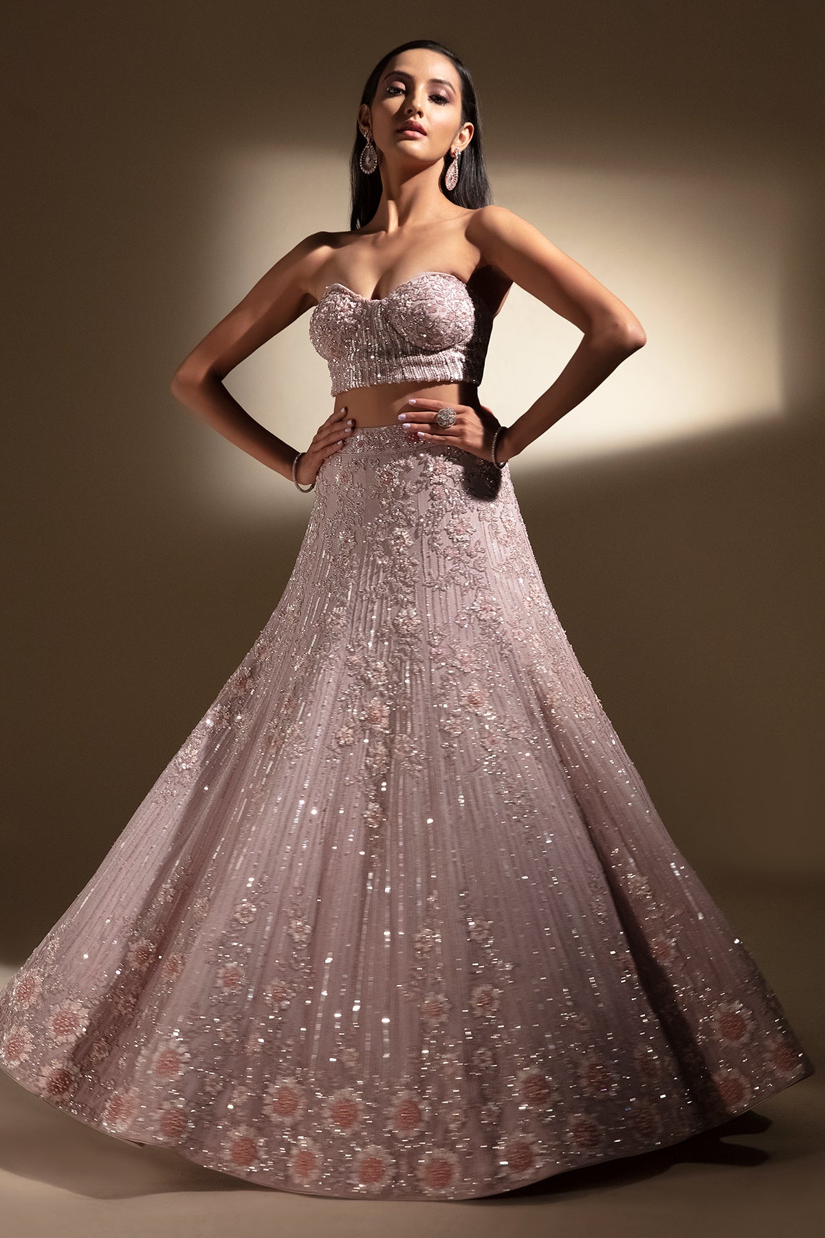 Panihari Dusty Blush Hand Embroidered Lehenga Set