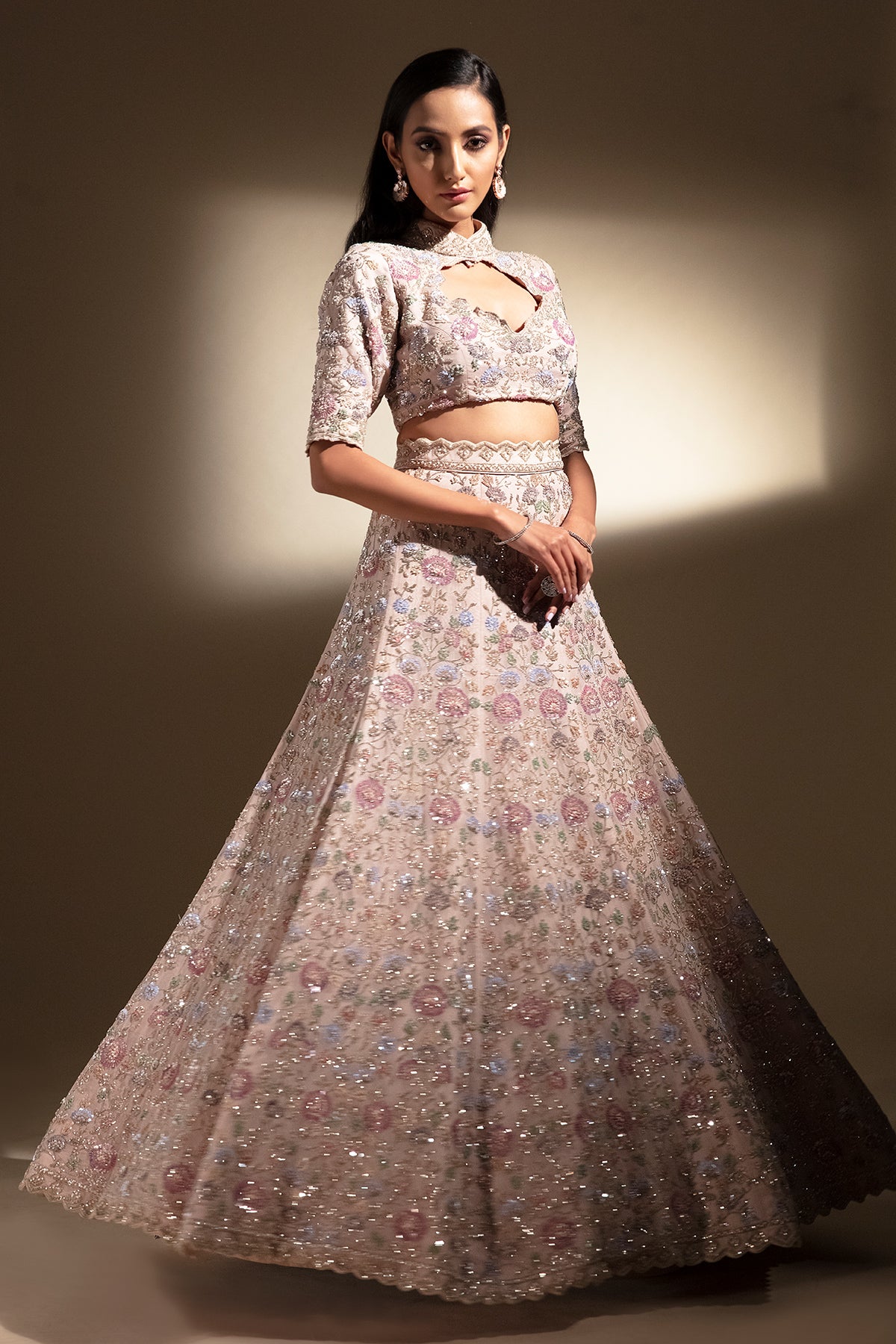 Panihari_Hazelnut Hand Embroidered Lehenga Set