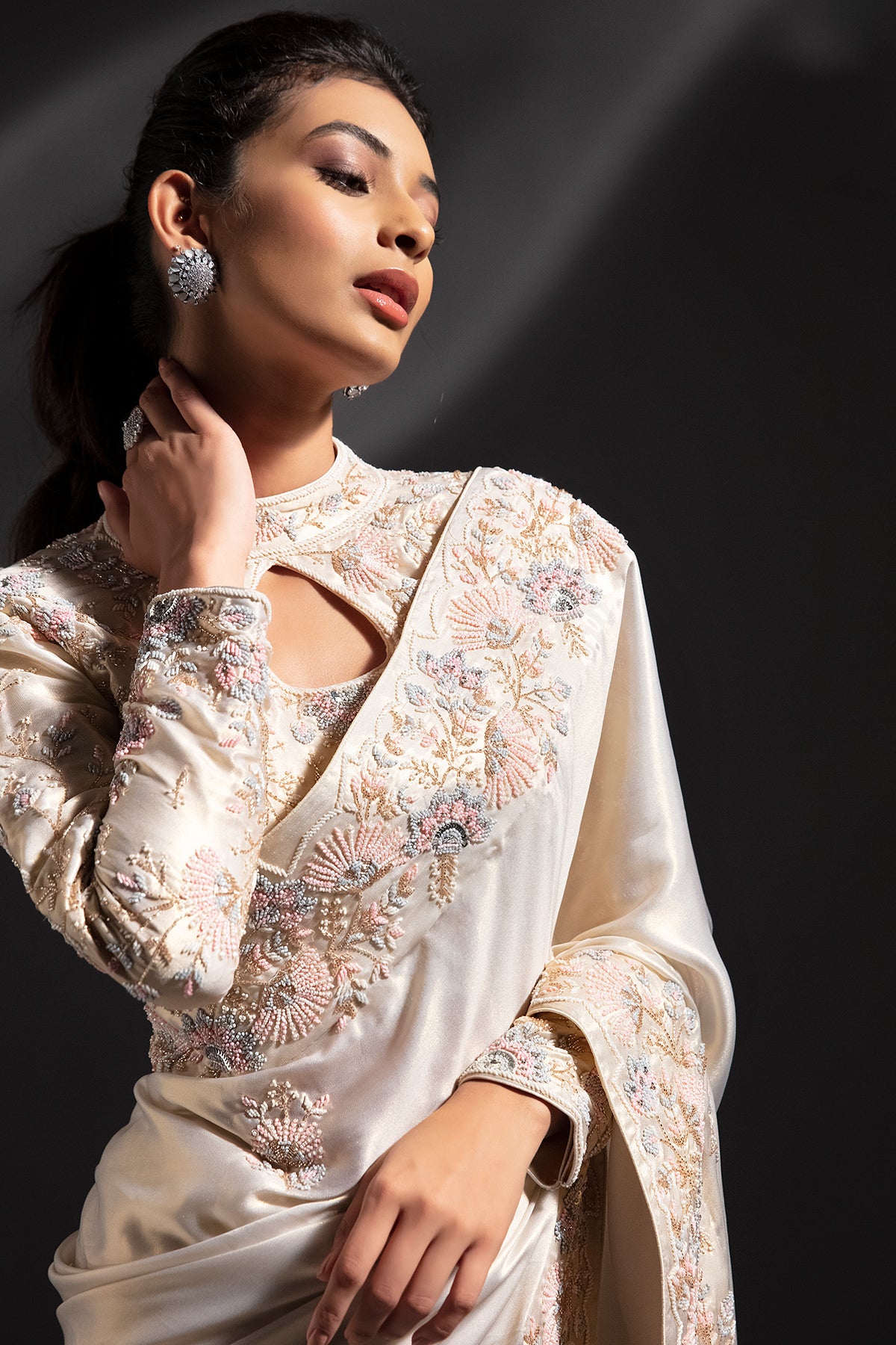 Panihari Ivory-Gold Saree With Hand Work