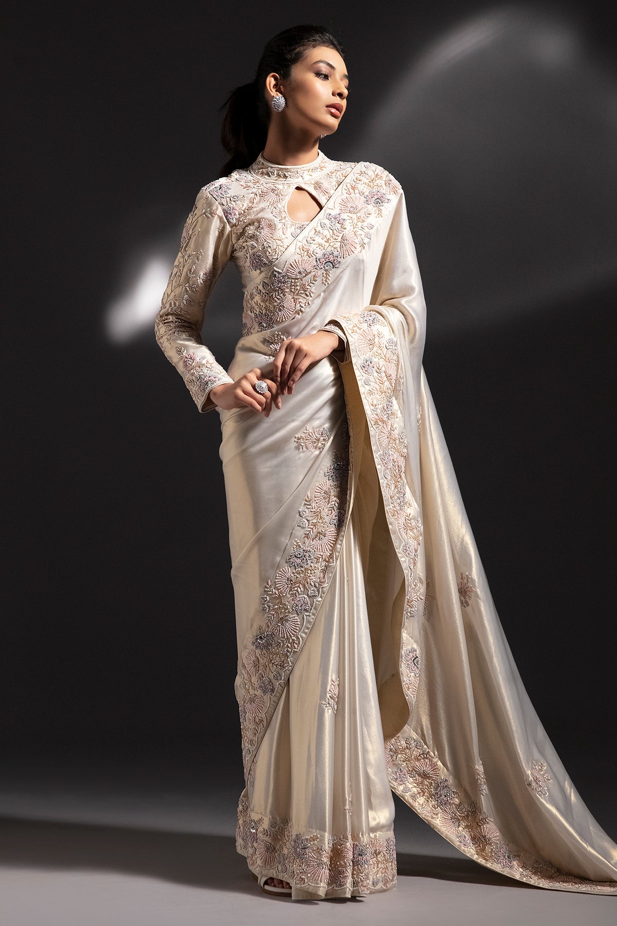 Panihari Ivory Gold Saree With Hand Work
