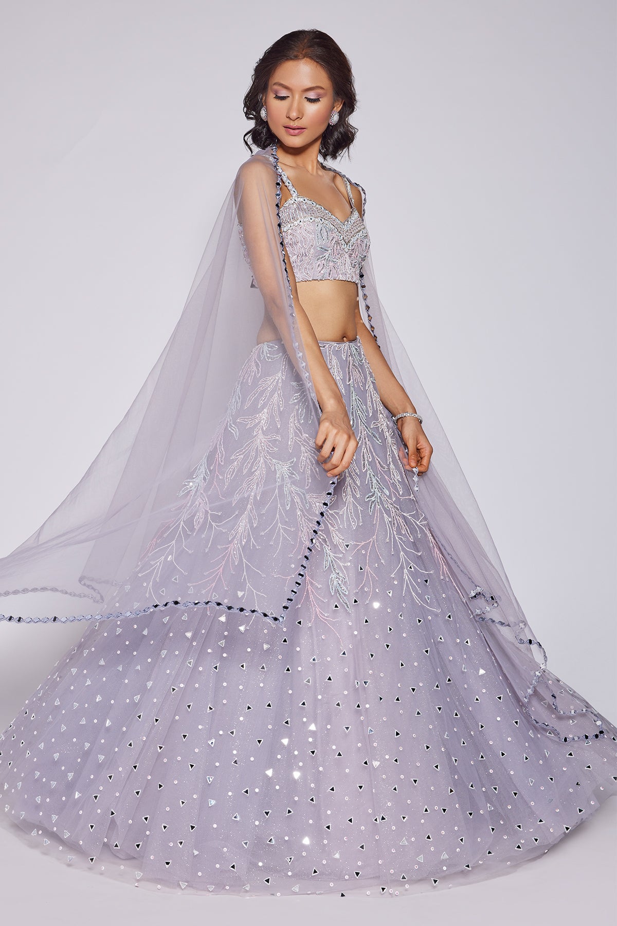 Panihari Misty Lilac-Embroidered Lehenga Set in Net