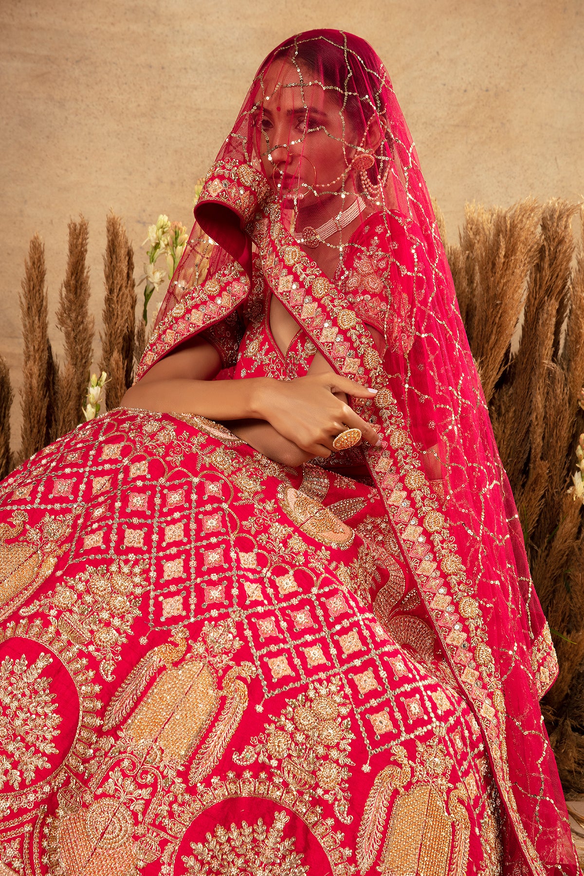 Panihari_ Pink-Bridal Lehenga in Raw Silk With Hand Embroidery