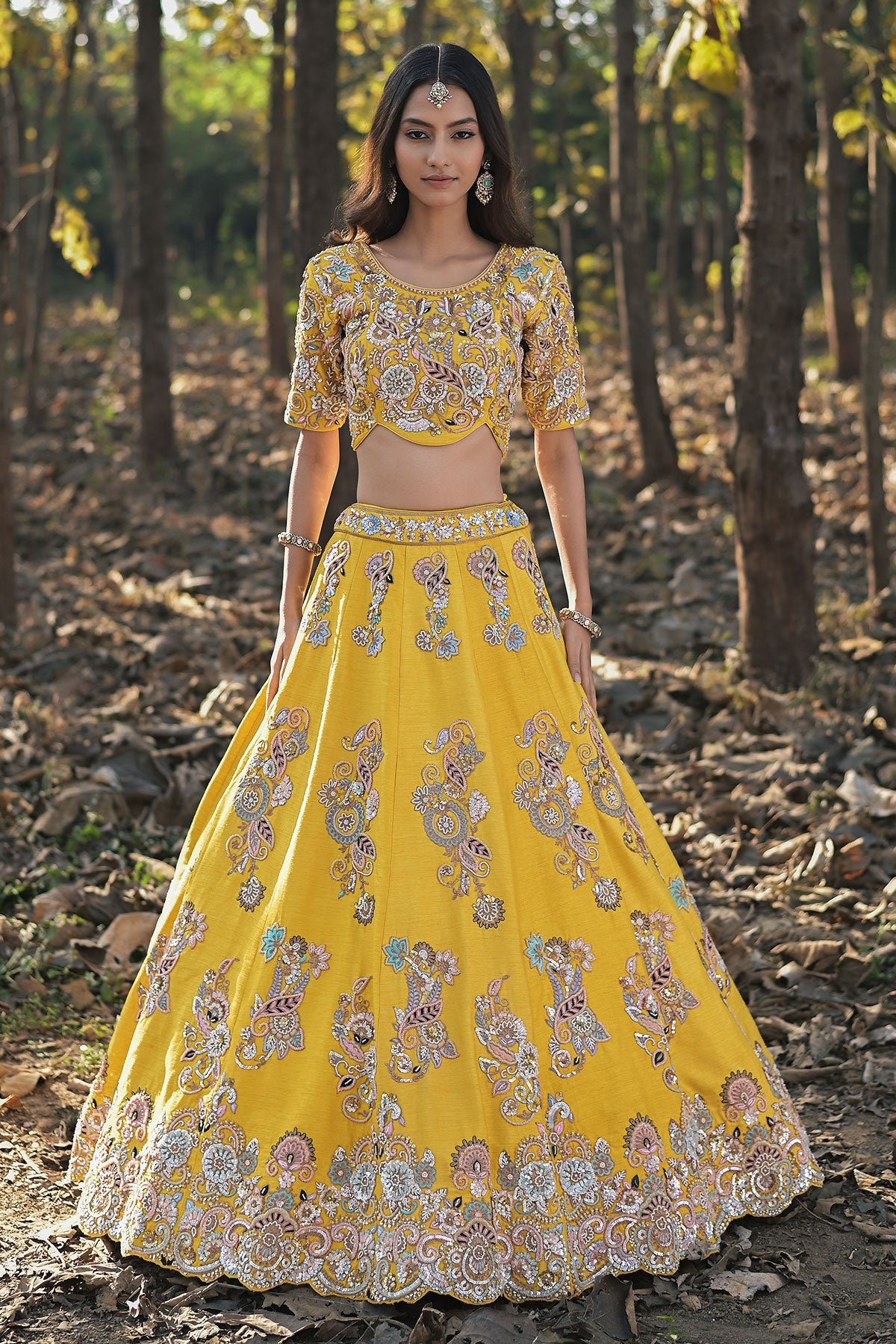 SERA I- chrome yellow lehenga set in raw silk