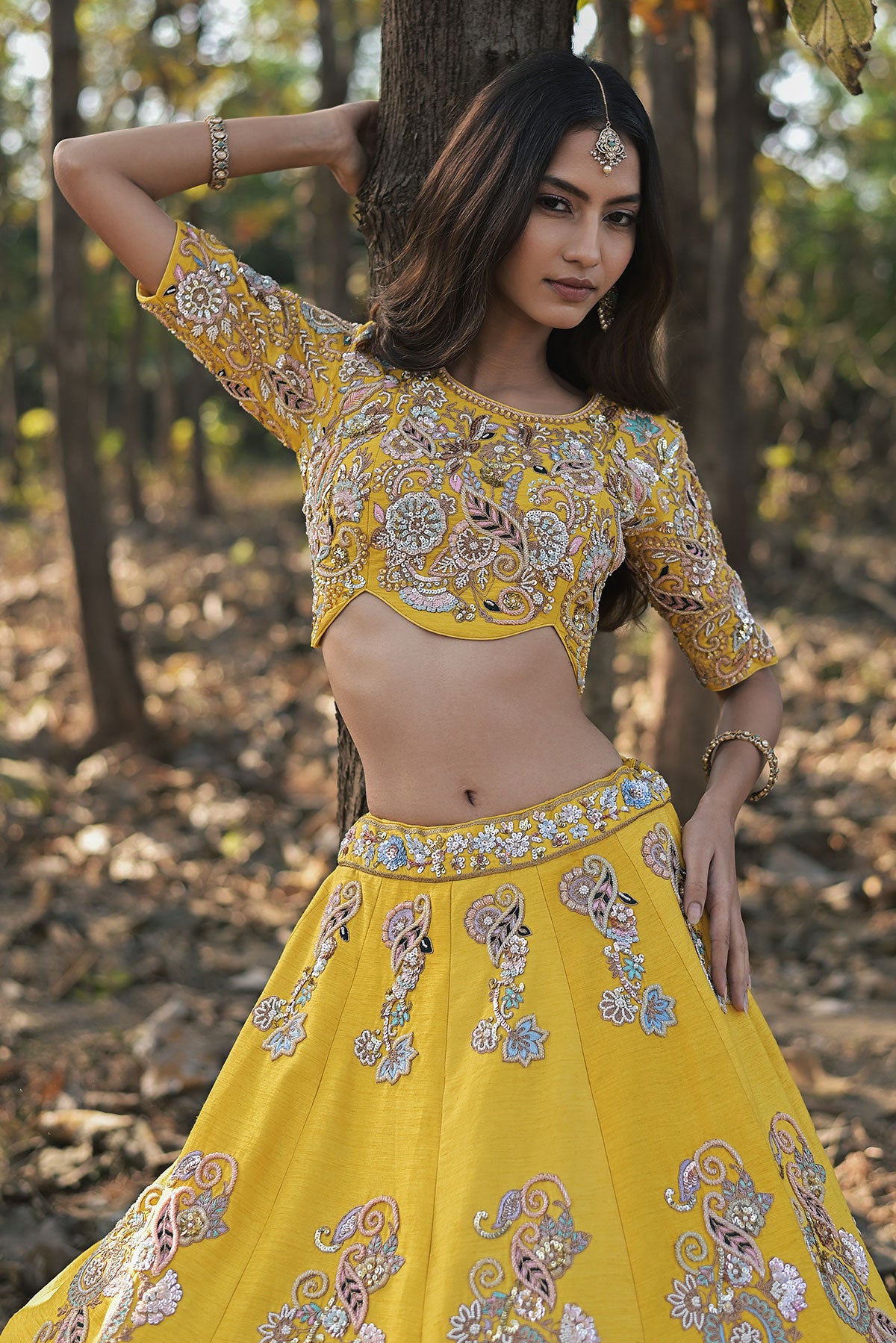 SERA I- chrome yellow lehenga set in raw silk