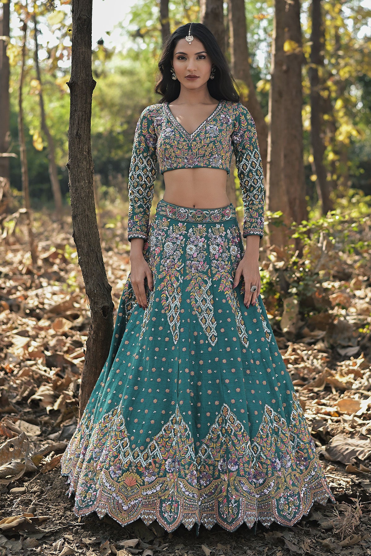 SERA II- slate teal blue lehenga set