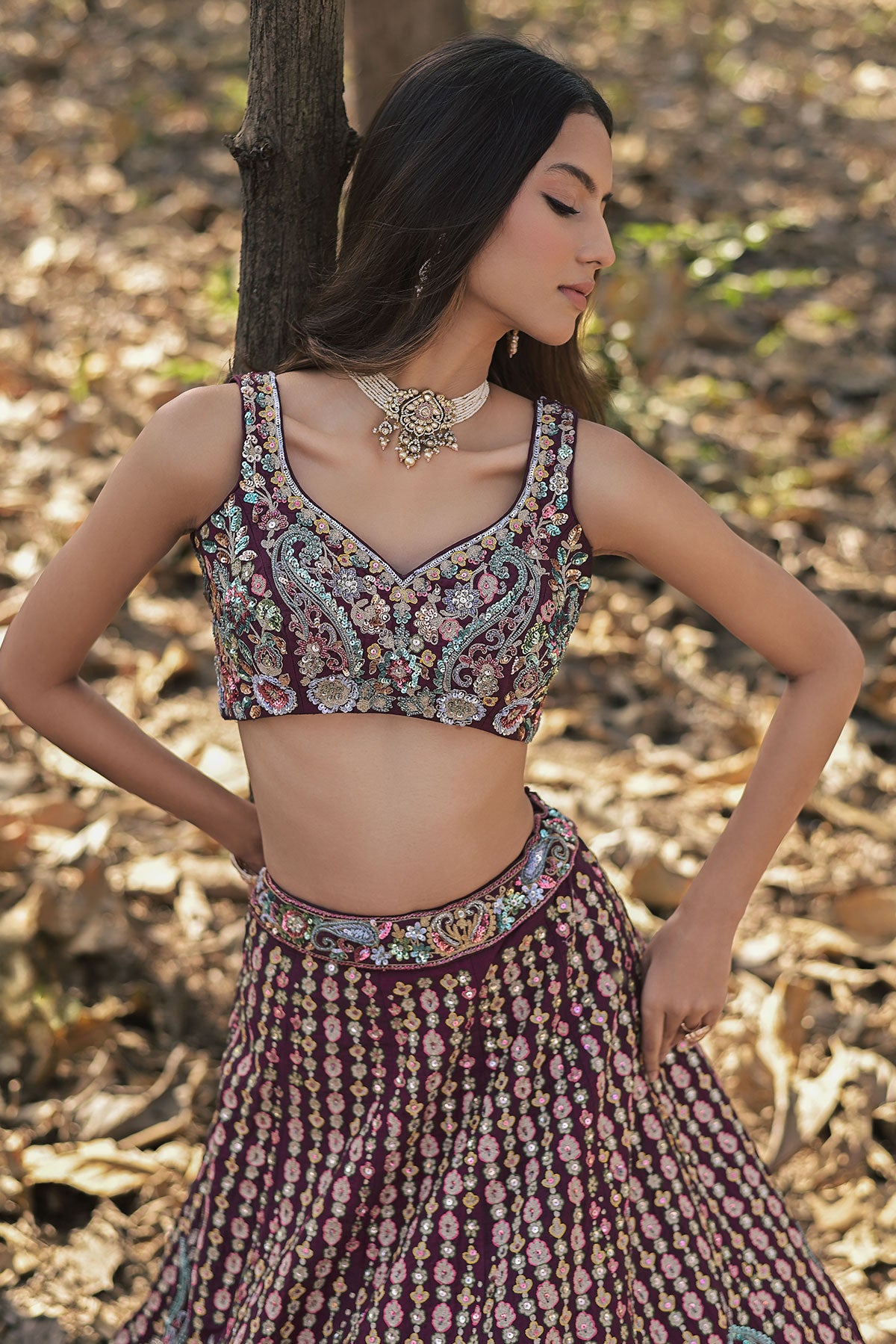 SERA III- deep magenta lehenga sert in raw silk