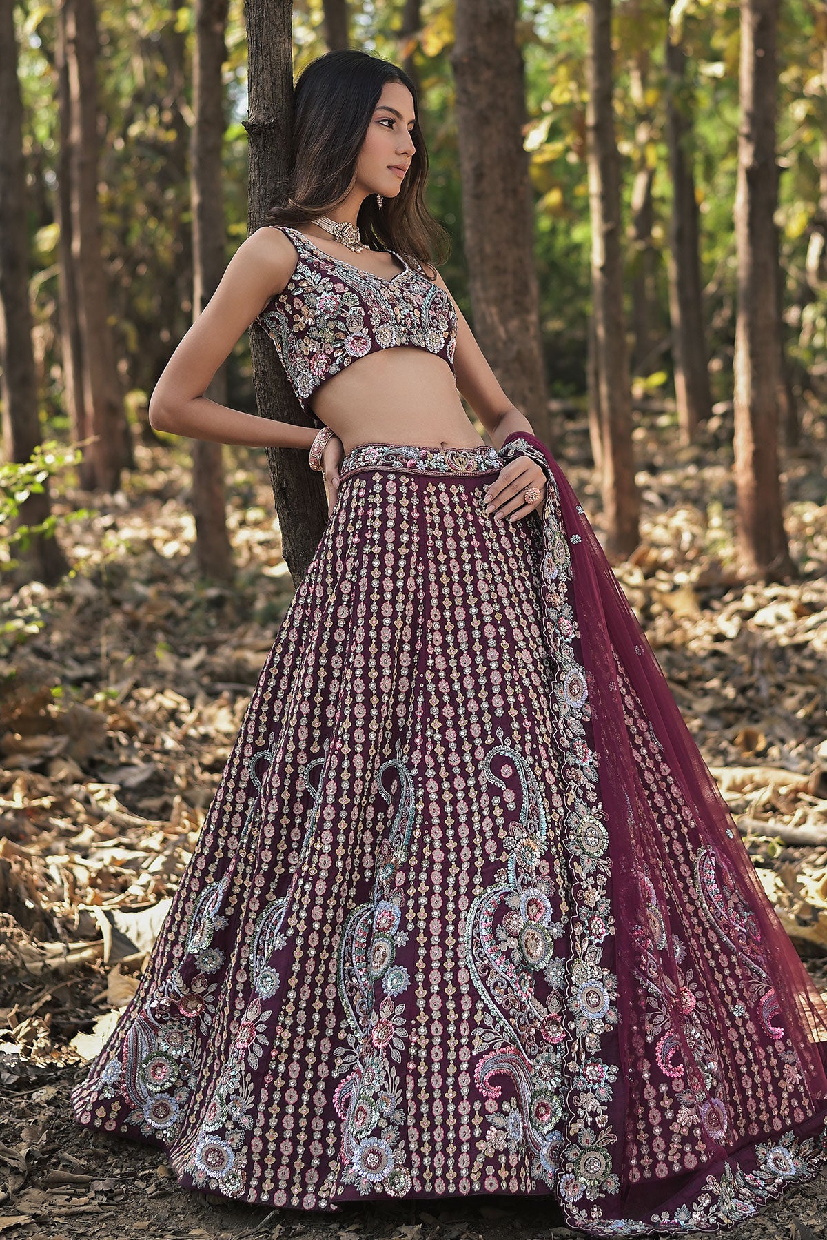 SERA III- deep magenta lehenga sert in raw silk