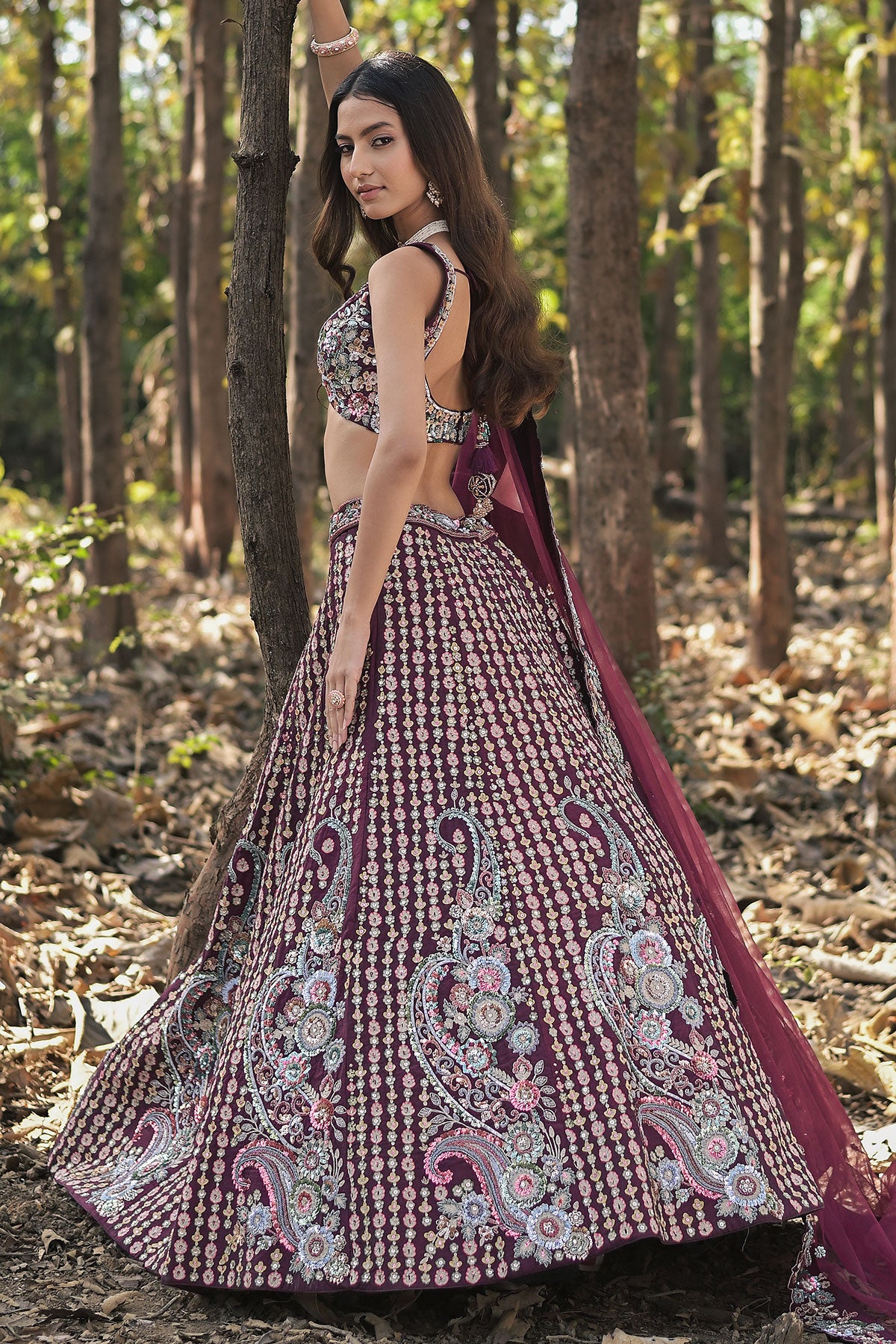 SERA III- deep magenta lehenga sert in raw silk