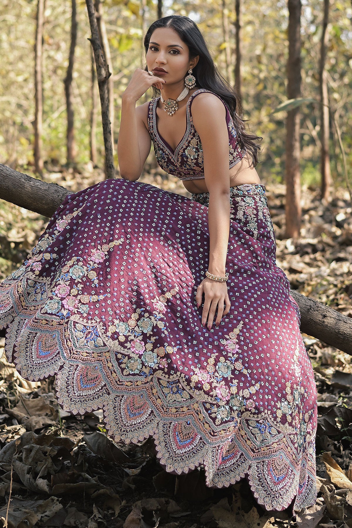 SERA IV- violet lehenga set in raw silk