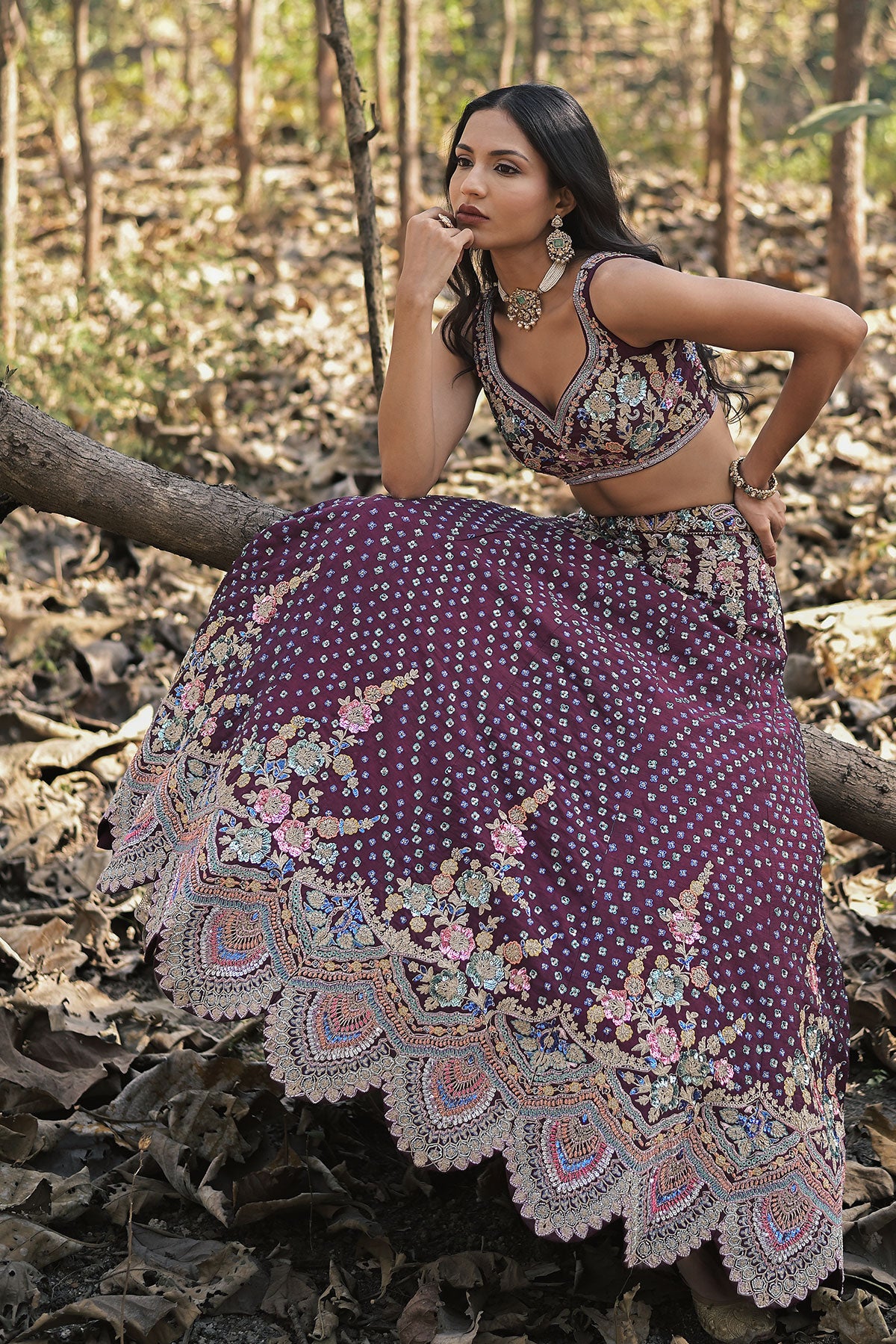 SERA IV- violet lehenga set in raw silk