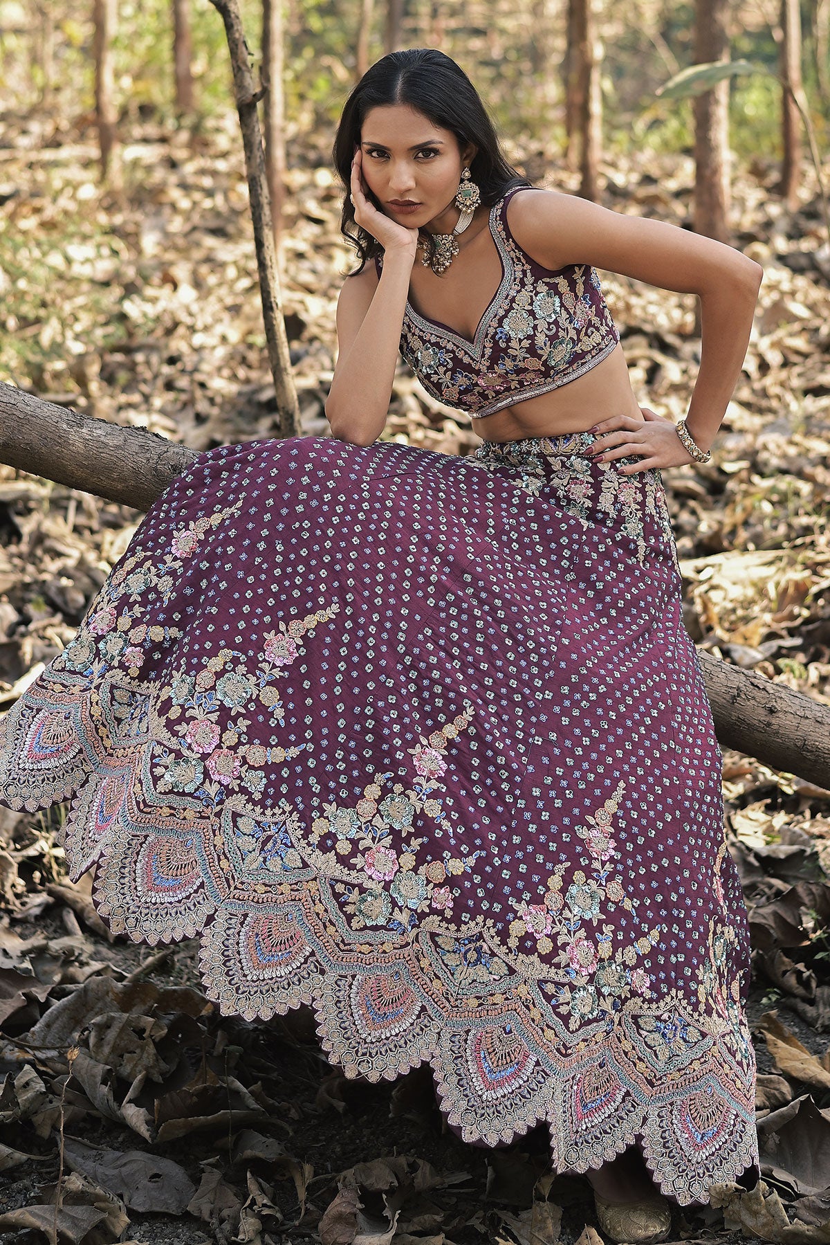 SERA IV- violet lehenga set in raw silk