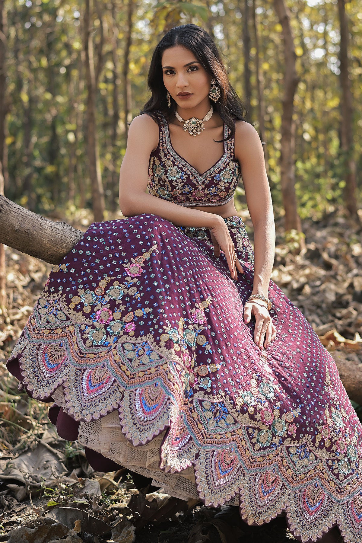SERA IV- violet lehenga set in raw silk