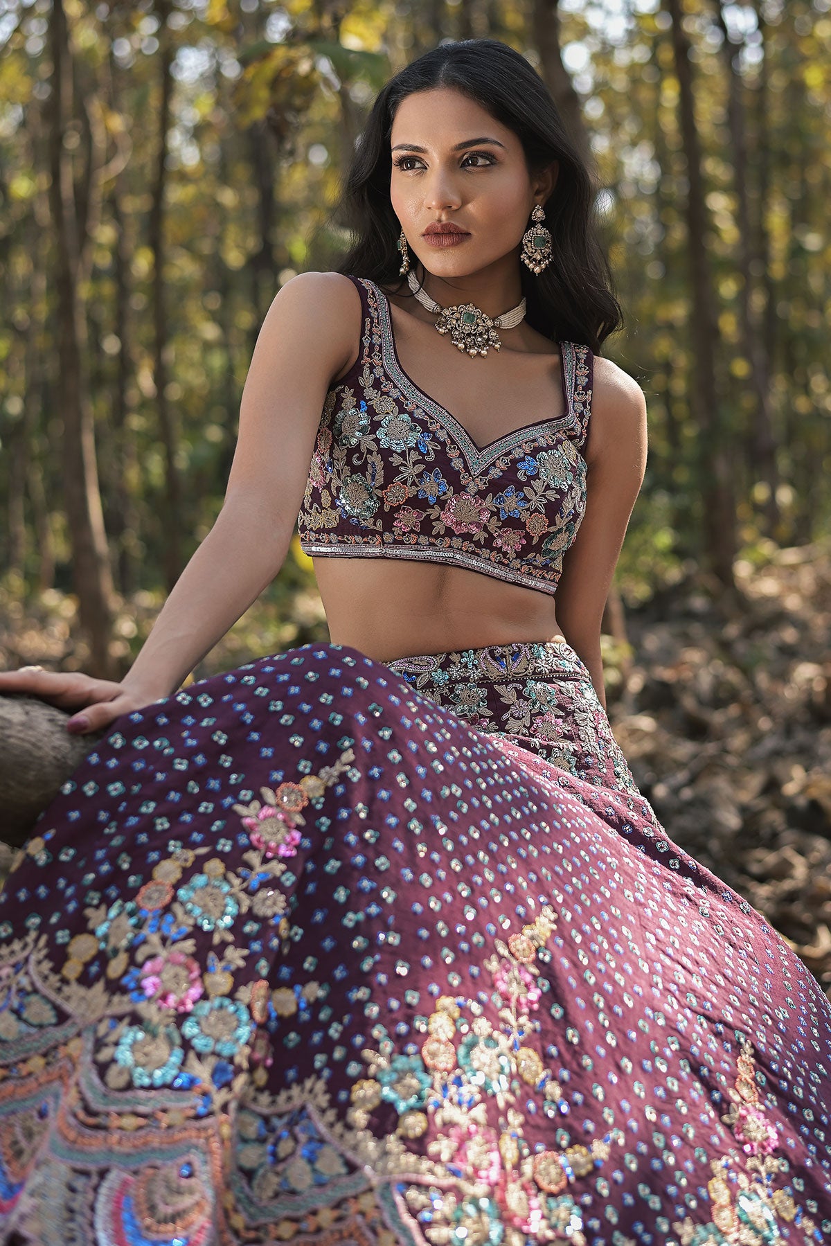 SERA IV- violet lehenga set in raw silk