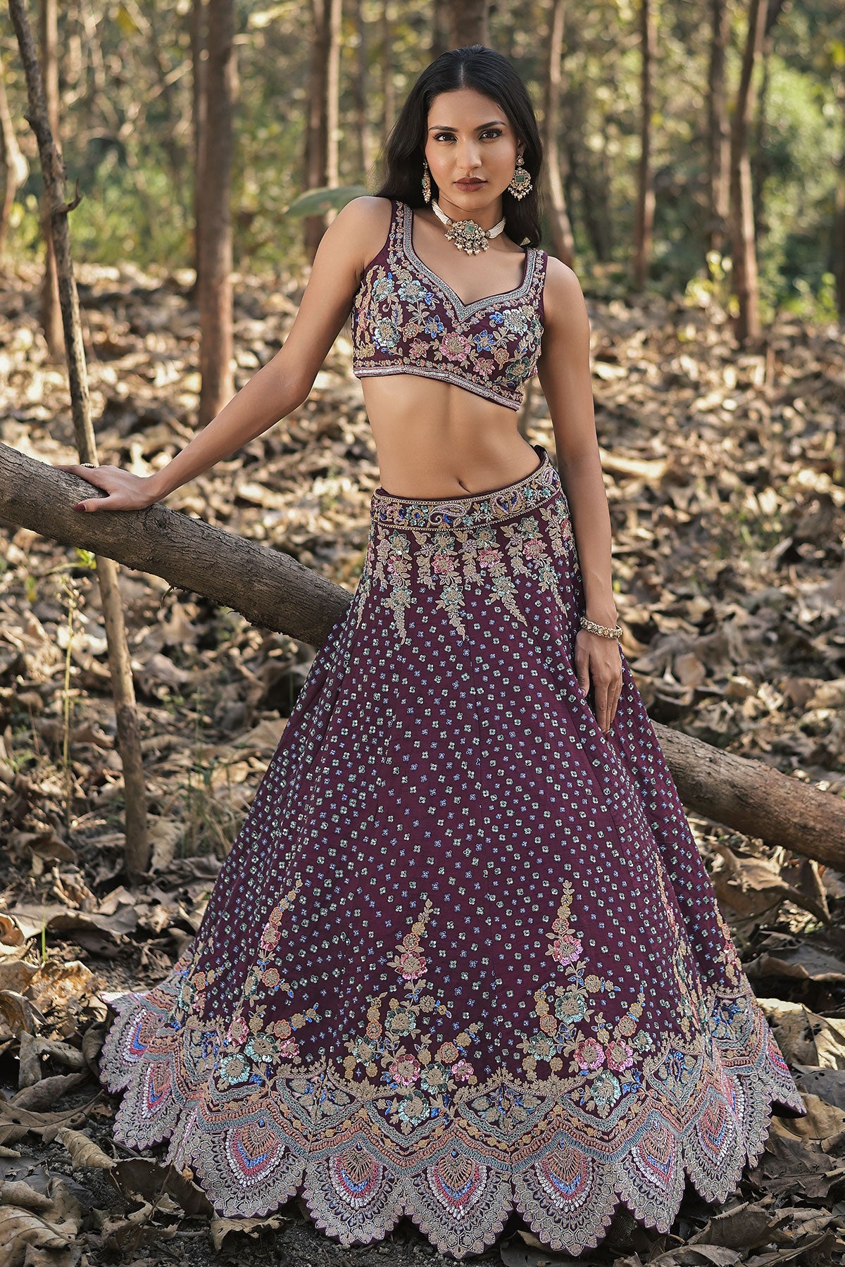 SERA IV- violet lehenga set in raw silk