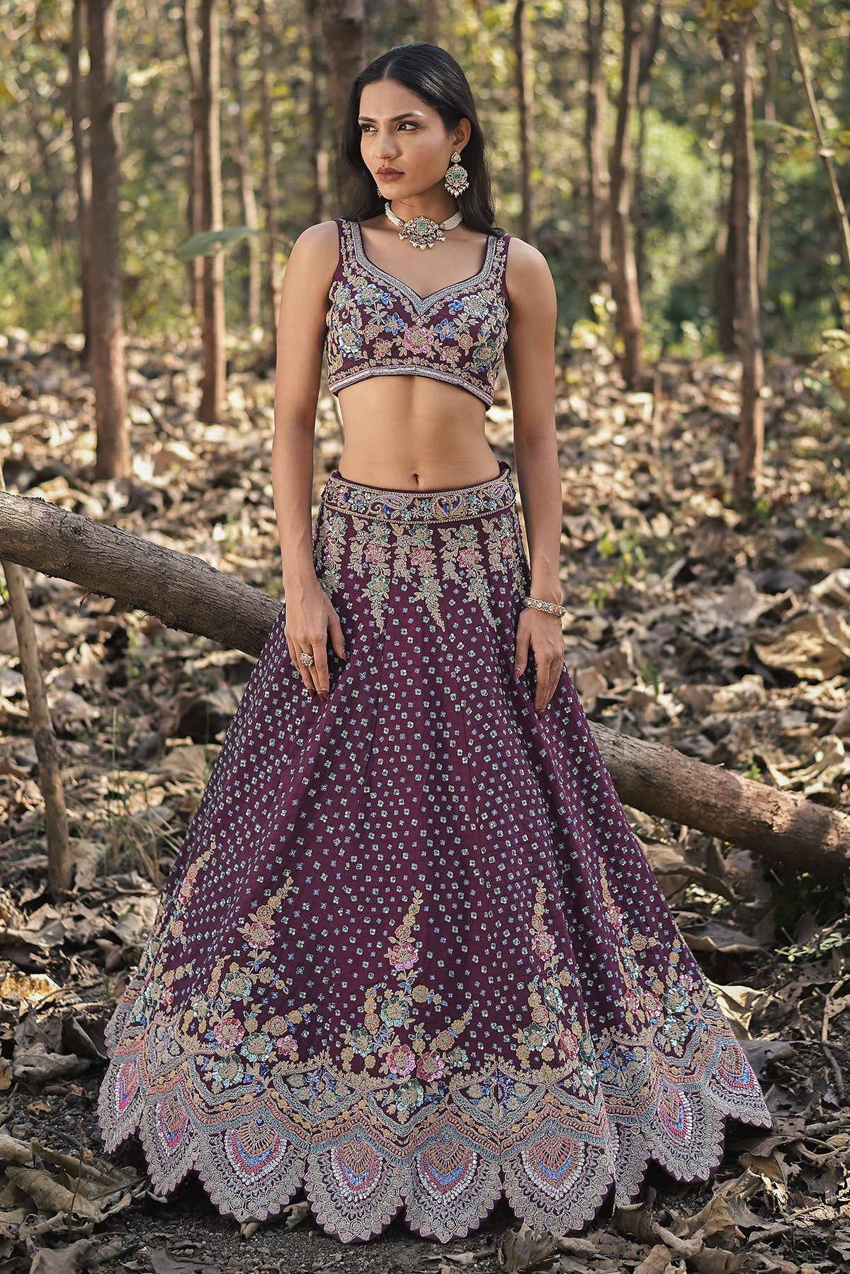 SERA IV- violet lehenga set in raw silk