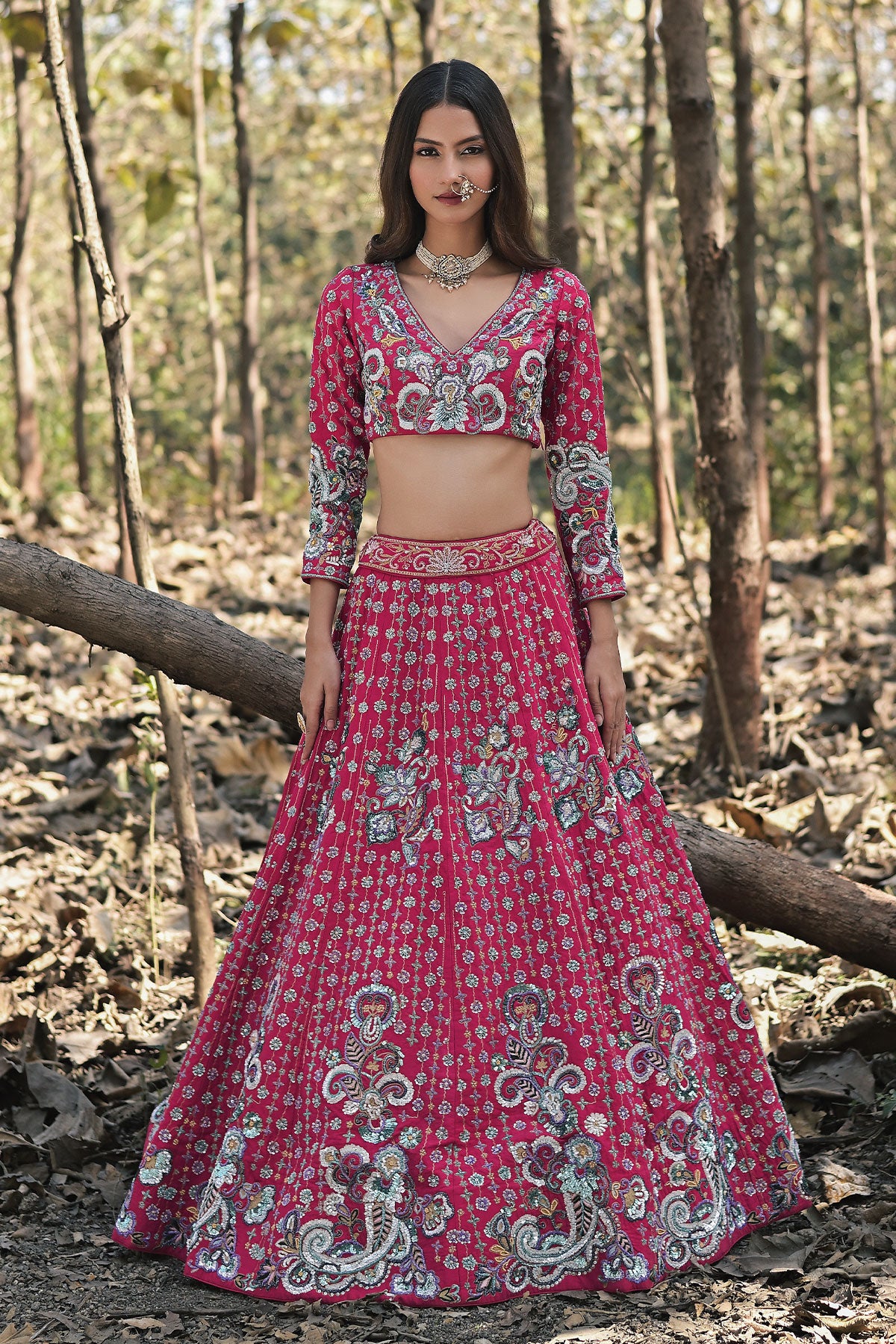 SERA V- rani pink lehenga set in raw silk