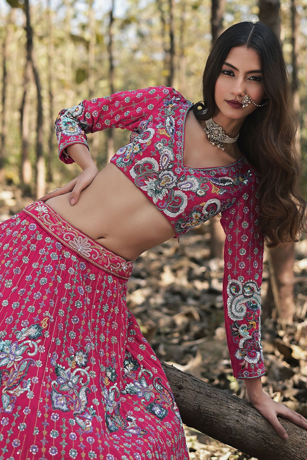 SERA V- rani pink lehenga set in raw silk