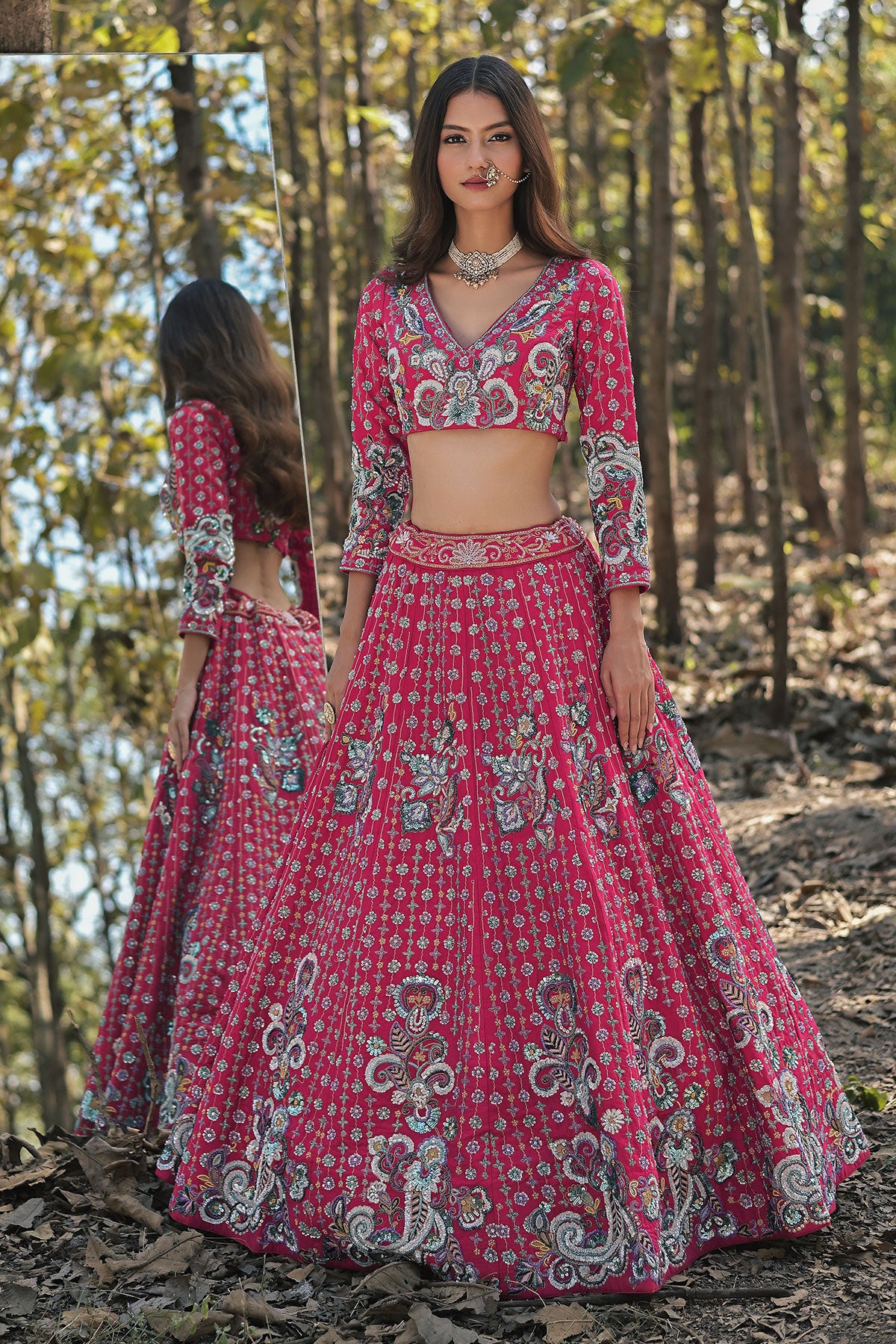 SERA V- rani pink lehenga set in raw silk