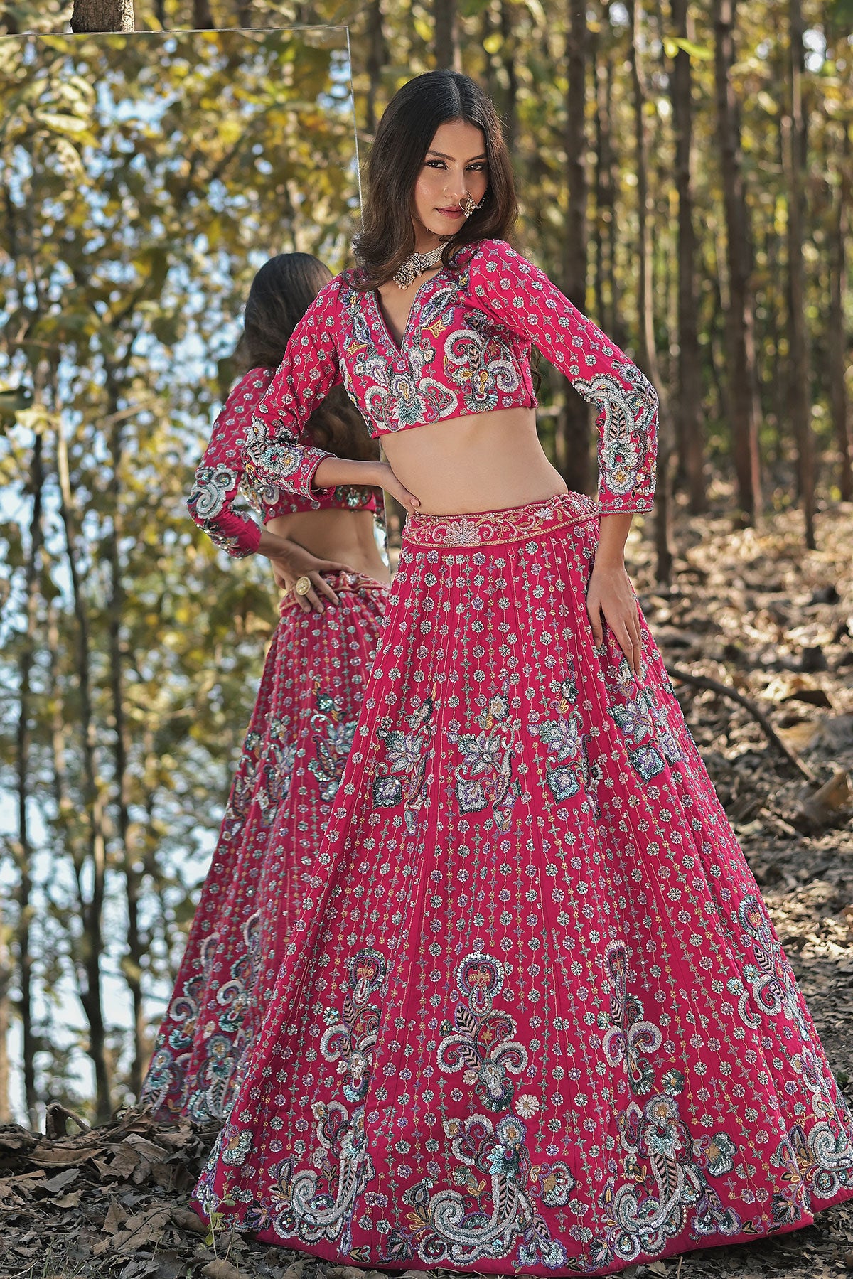 SERA V- rani pink lehenga set in raw silk