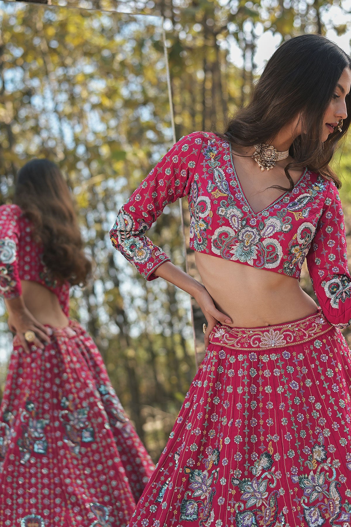 SERA V- rani pink lehenga set in raw silk