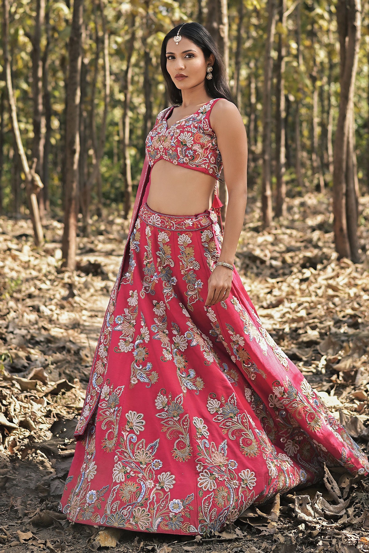 SERA VI- scarlet red lehenga set in raw silk